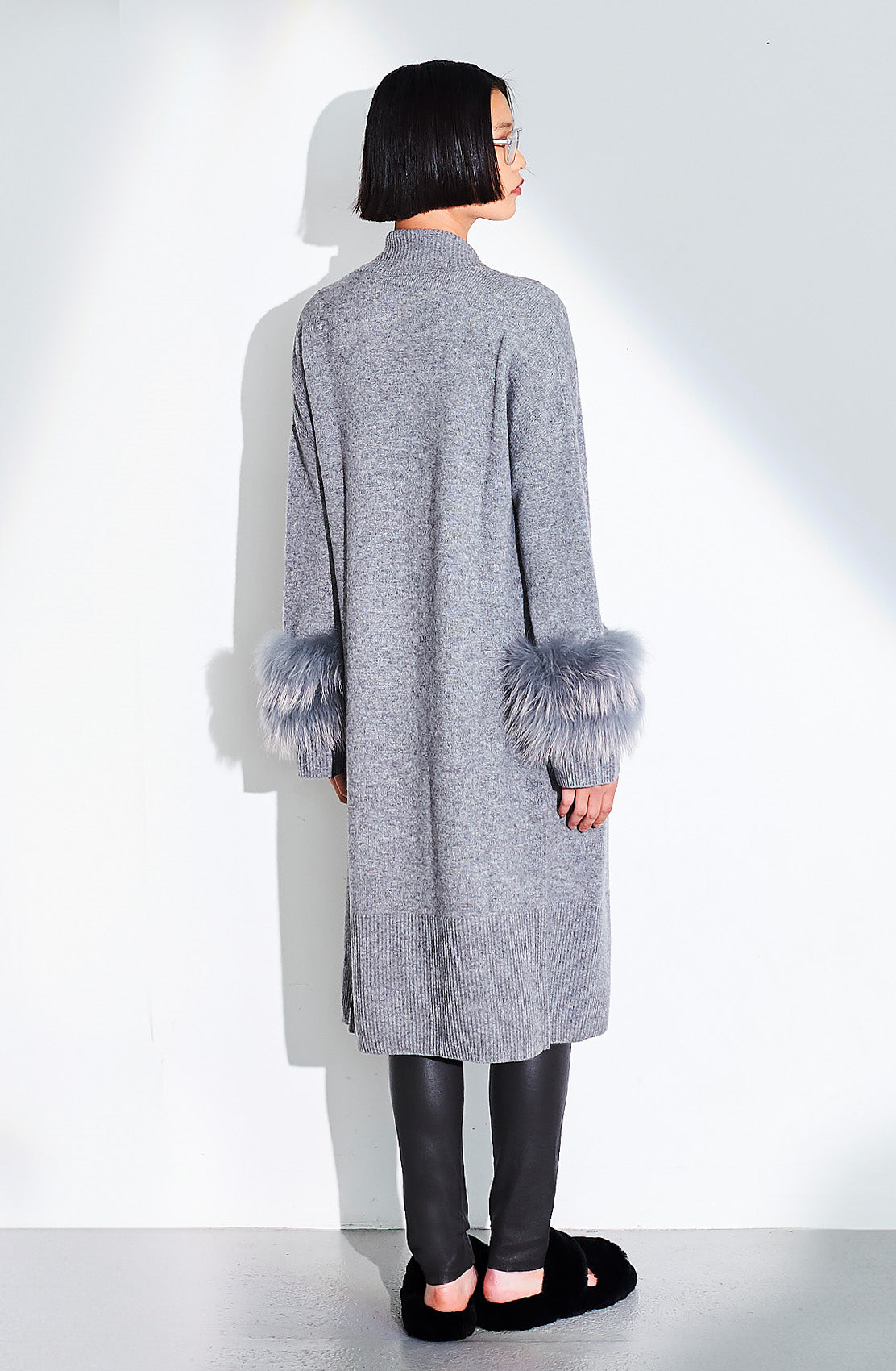 Long Fur Trim Cardigan