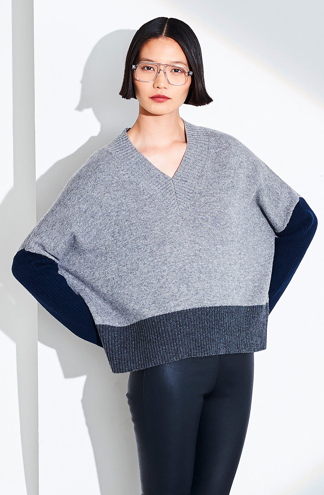 Col Block V Neck Sweater