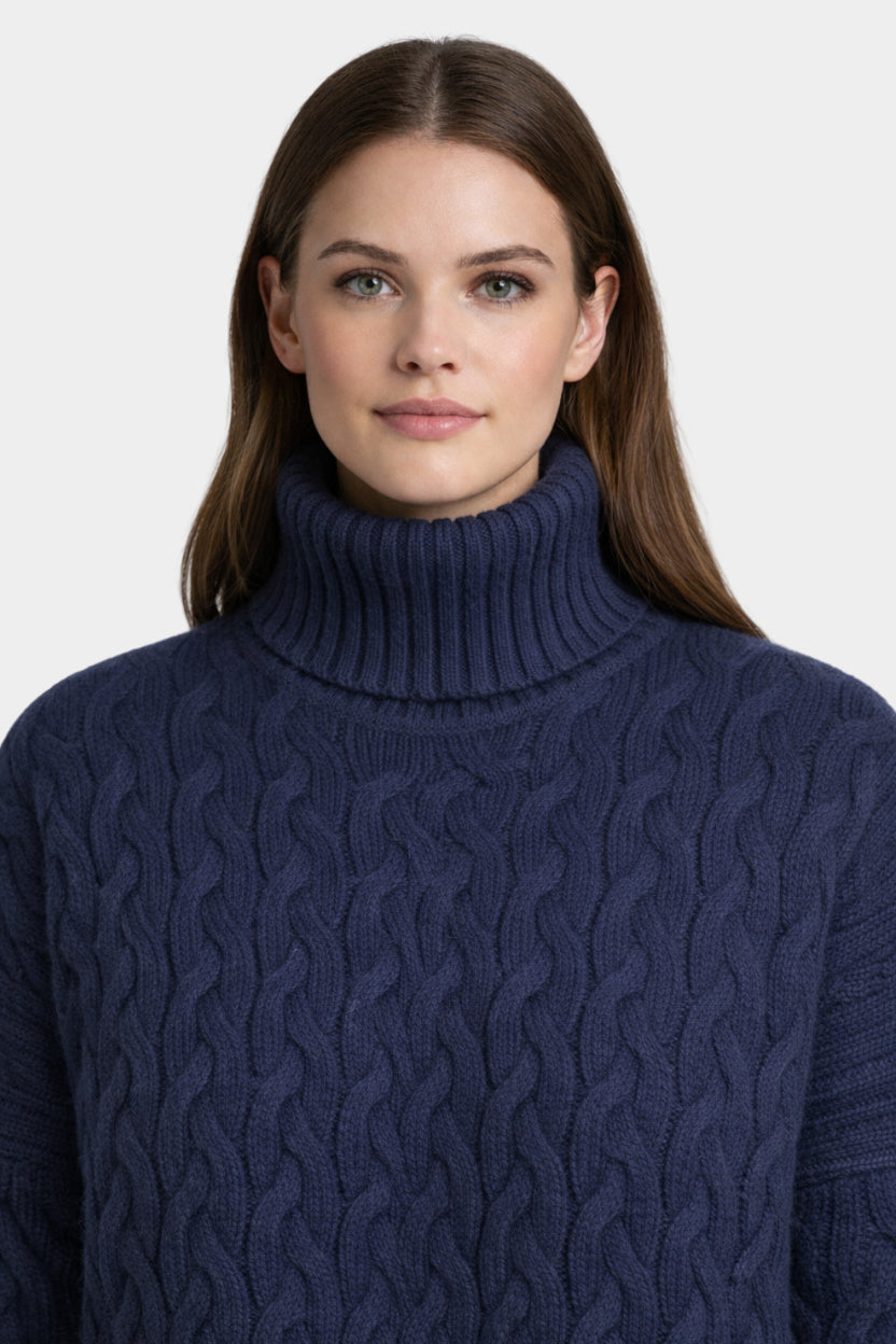 Outlet: Cable Knit Roll Neck Navy