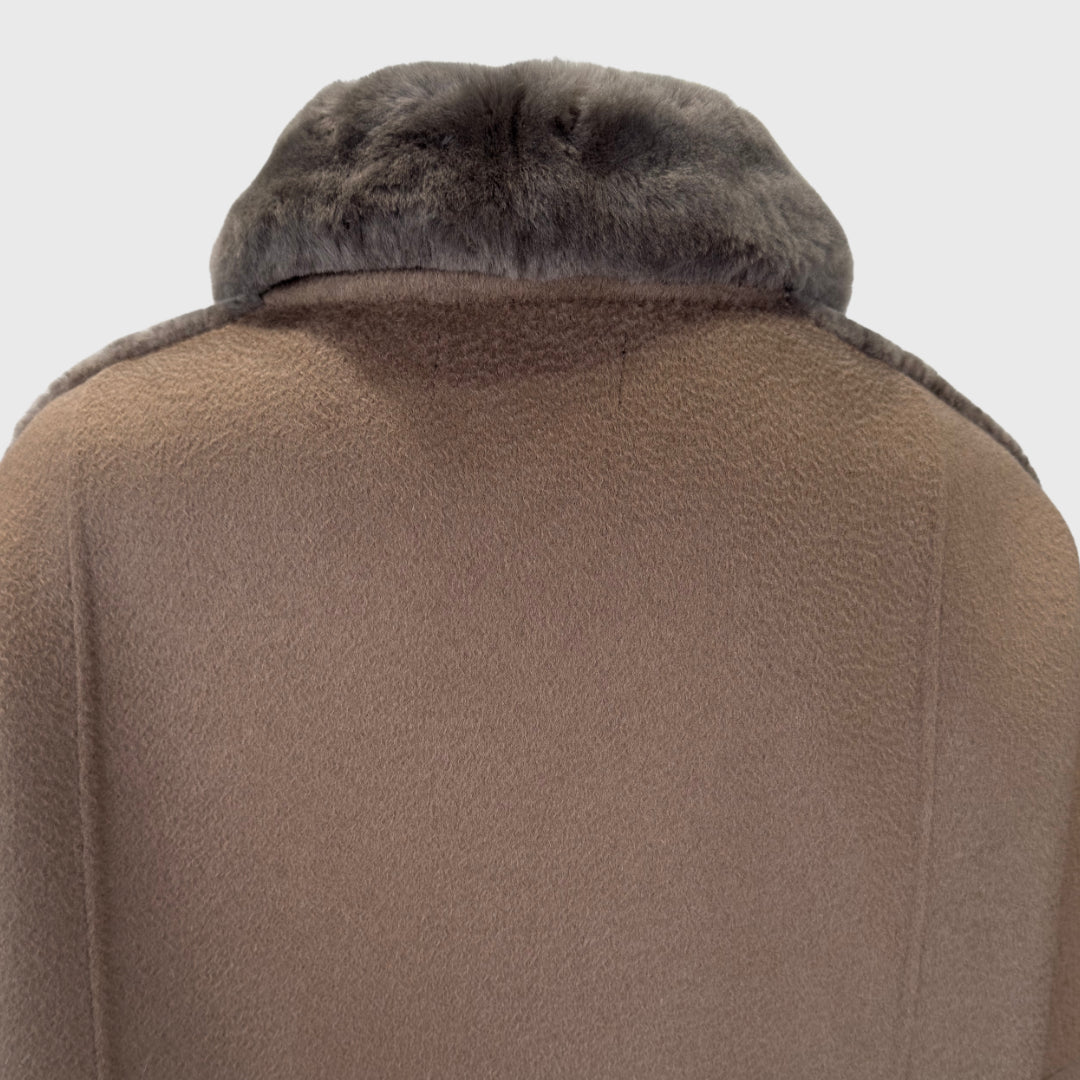Outlet: Long Wool Coat With Shearling Front