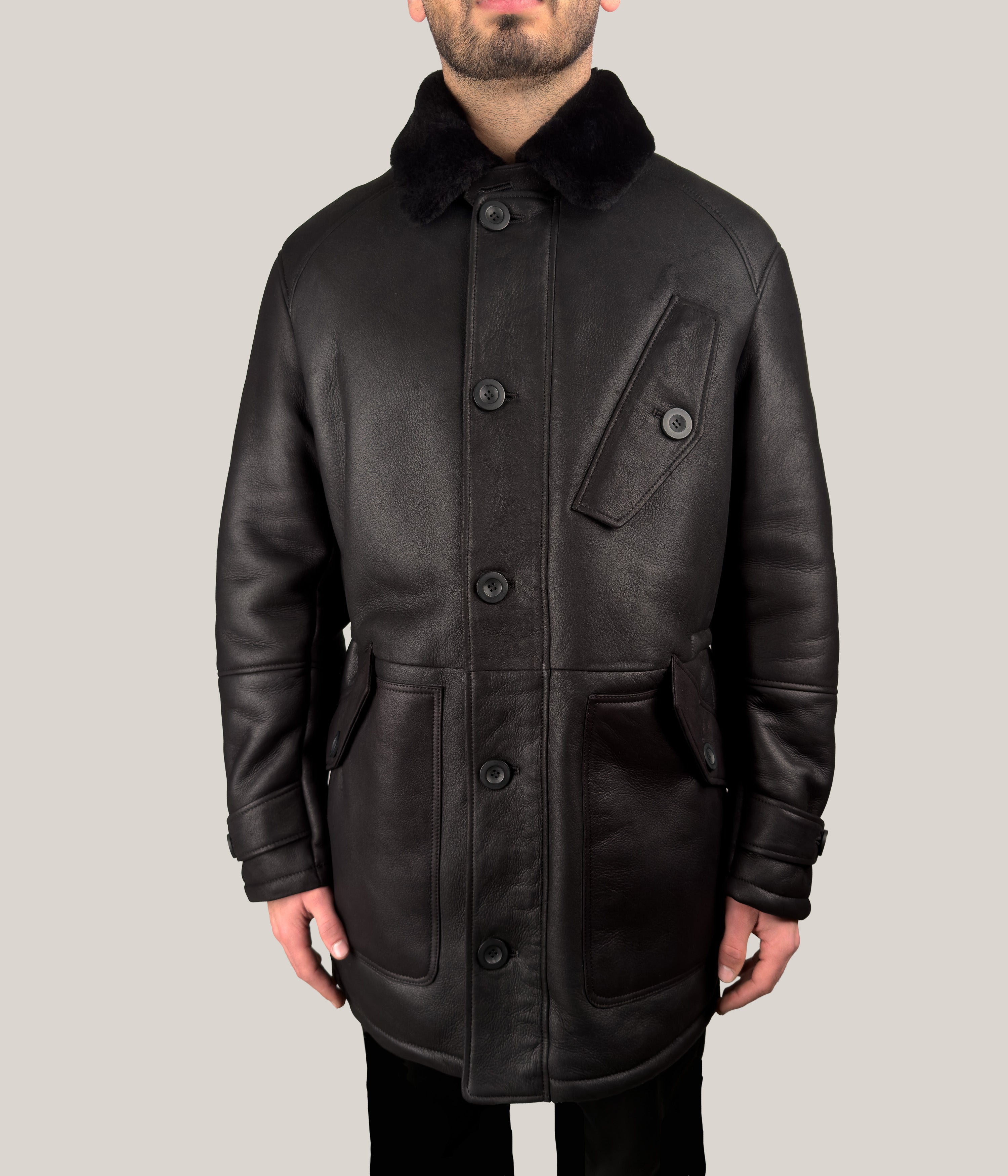 Max & Zac Leather Finish Shearling Coat