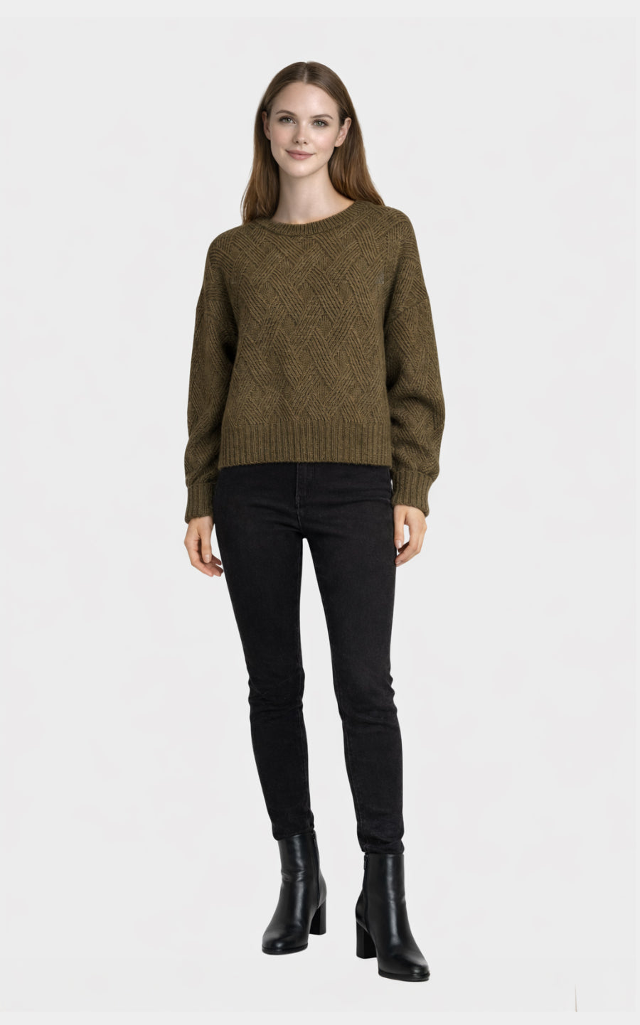 Outlet: Short Lattice Knit Jumper Khaki