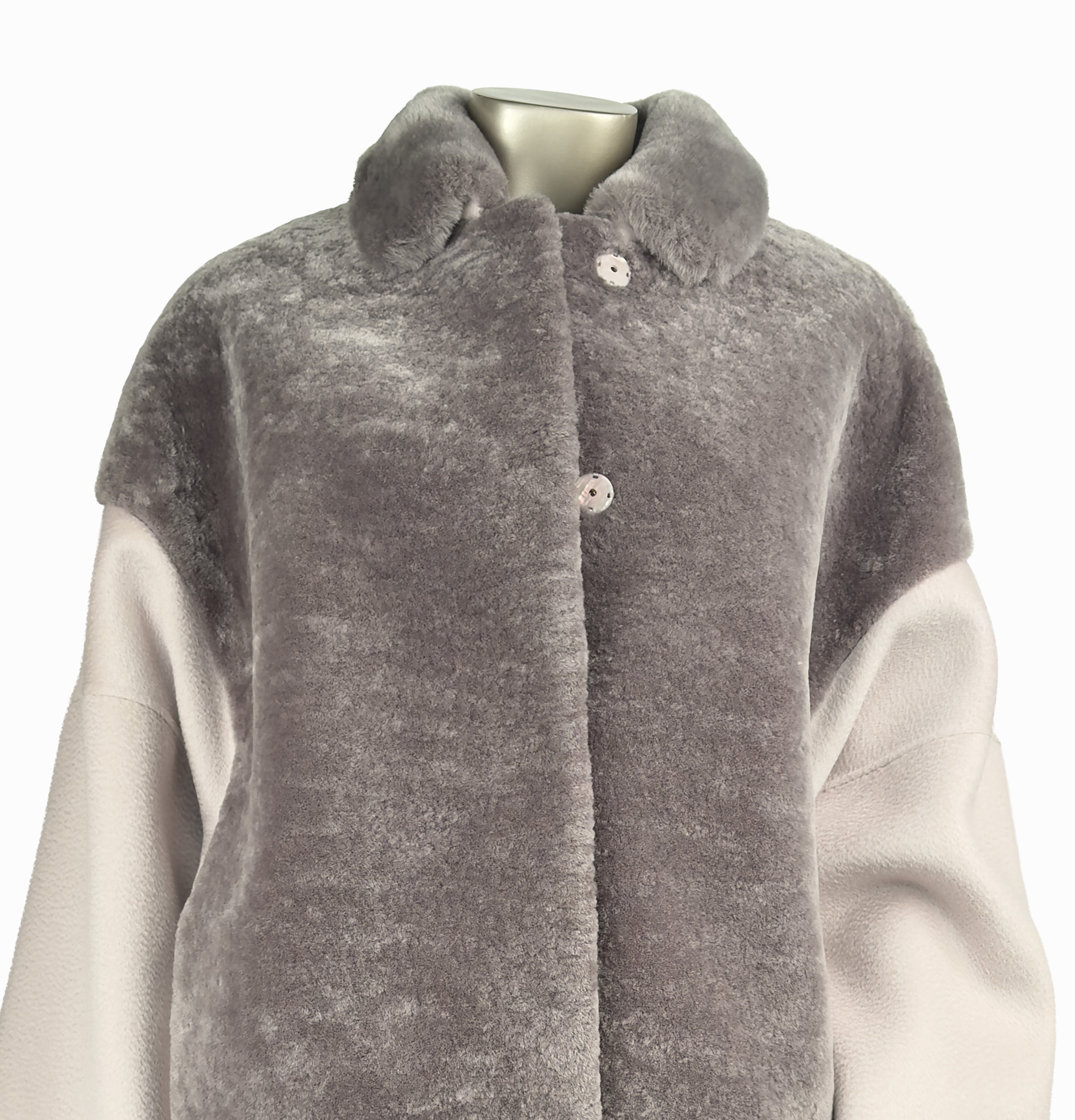 SHORT LOOSE FIT WOOL & SHEARLING COAT