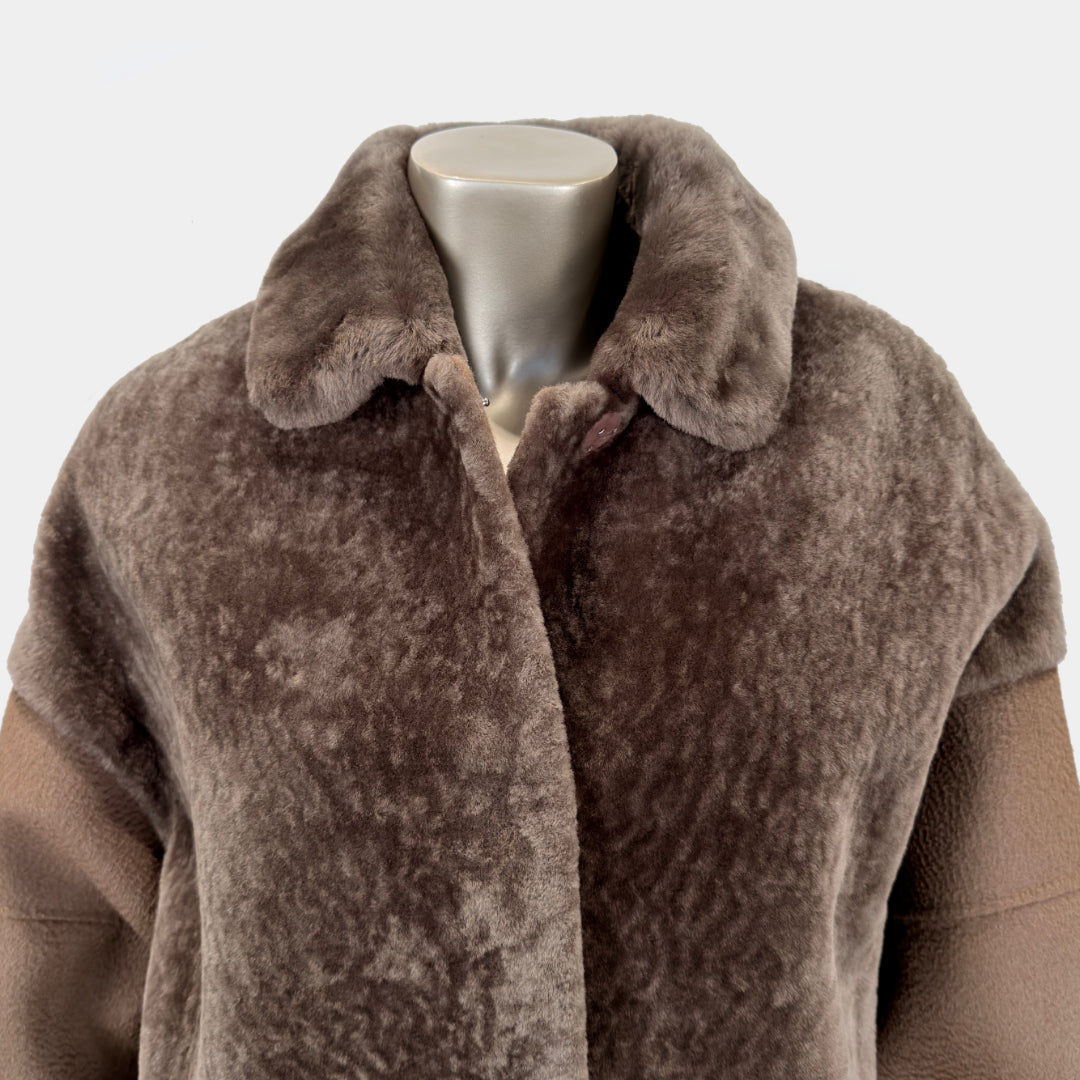 Outlet: Long Wool Coat With Shearling Front