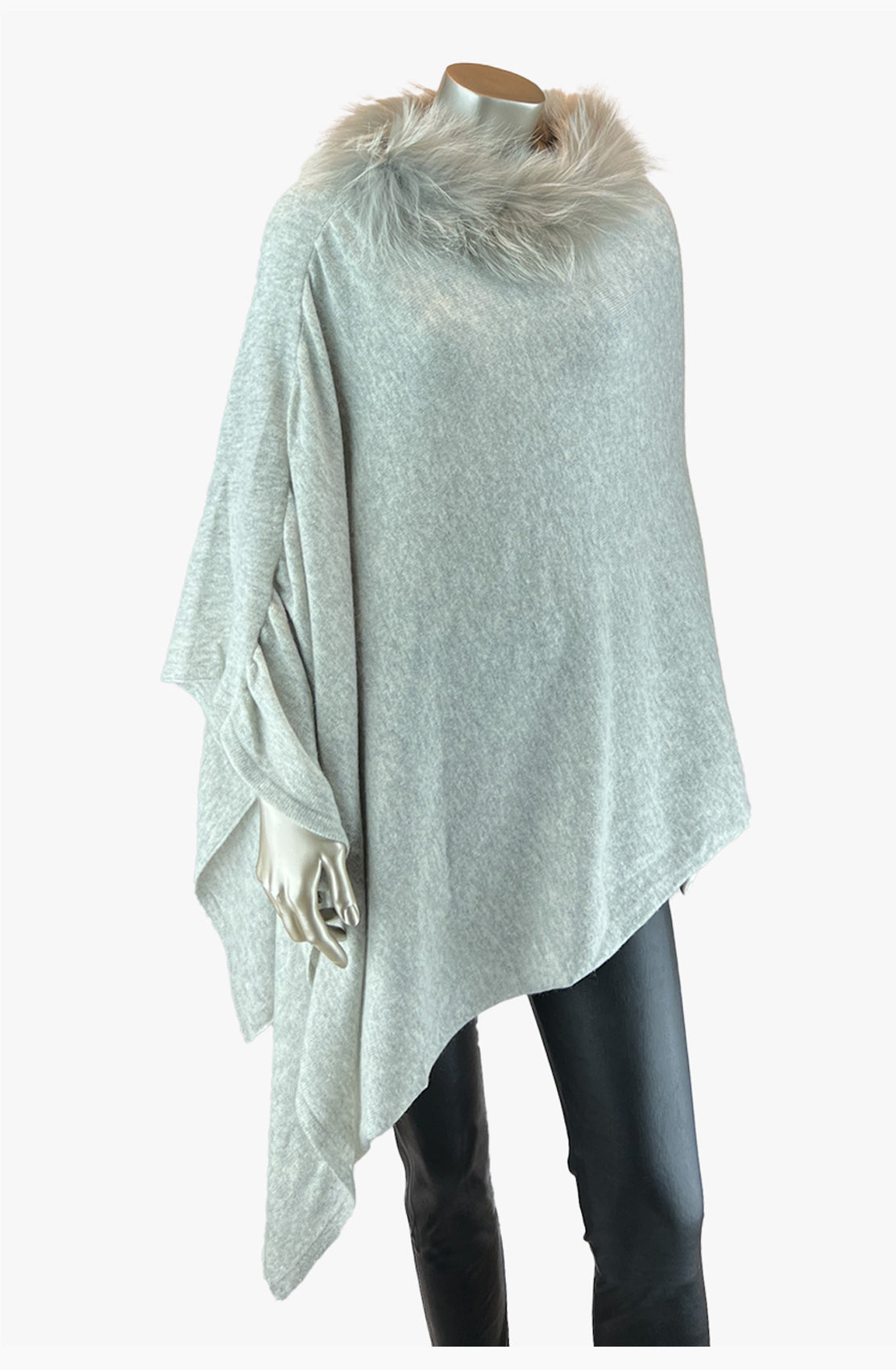 Outlet: Fur Trim Poncho: One Size Fits All Silver