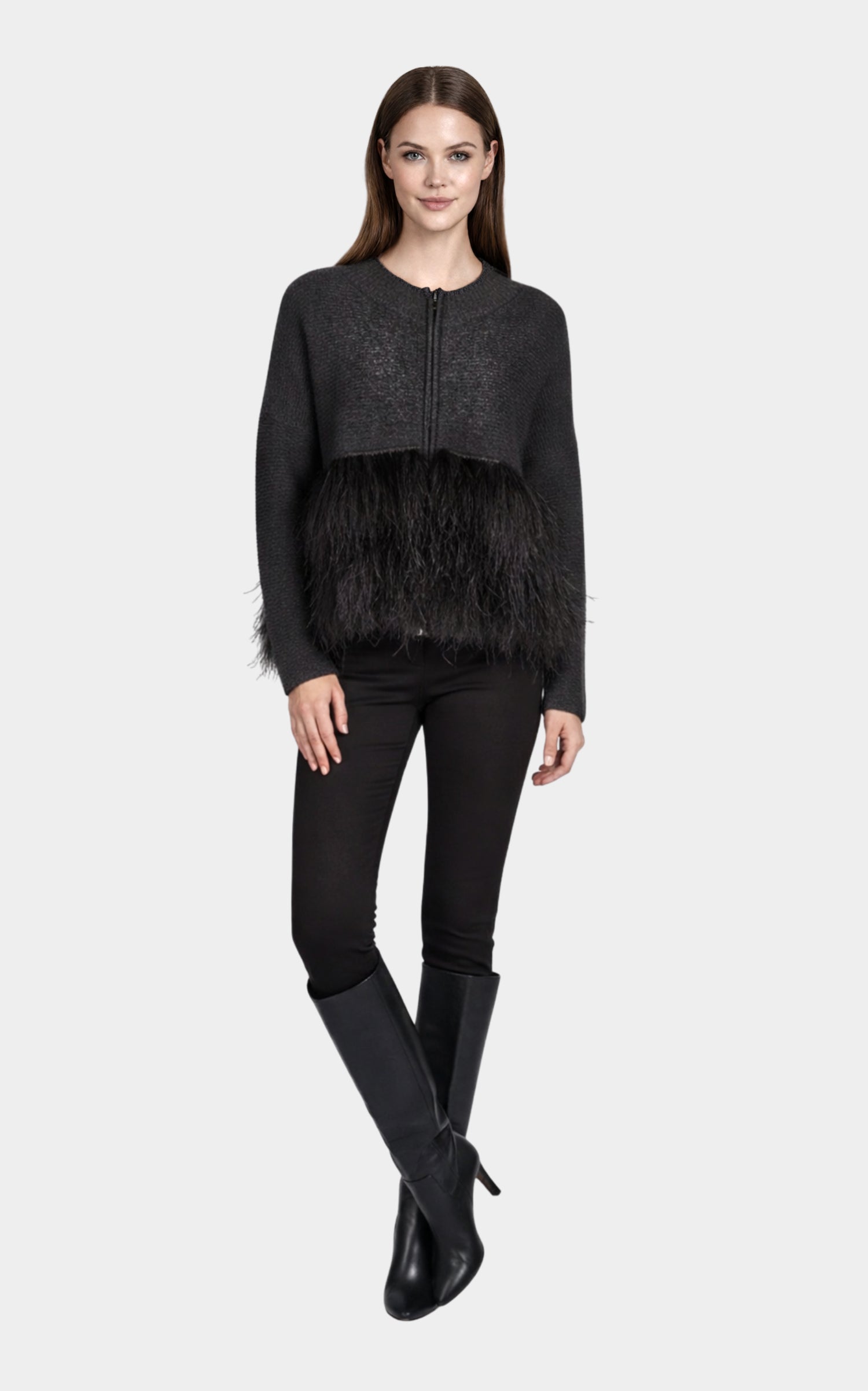 Outlet: Zipped Fur Trimmed Cardigan