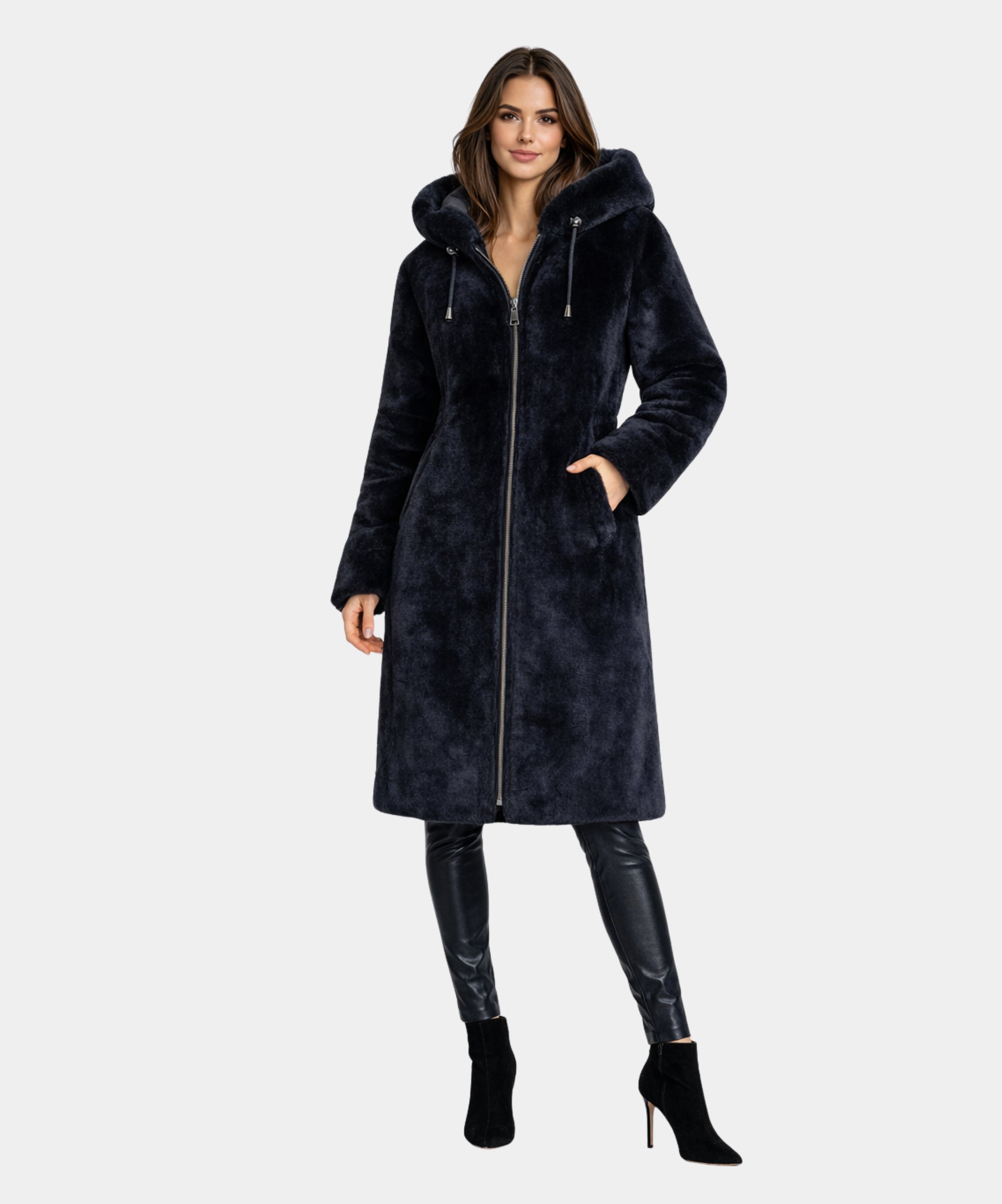Outlet: Reversible Shearling Hooded Parka Navy