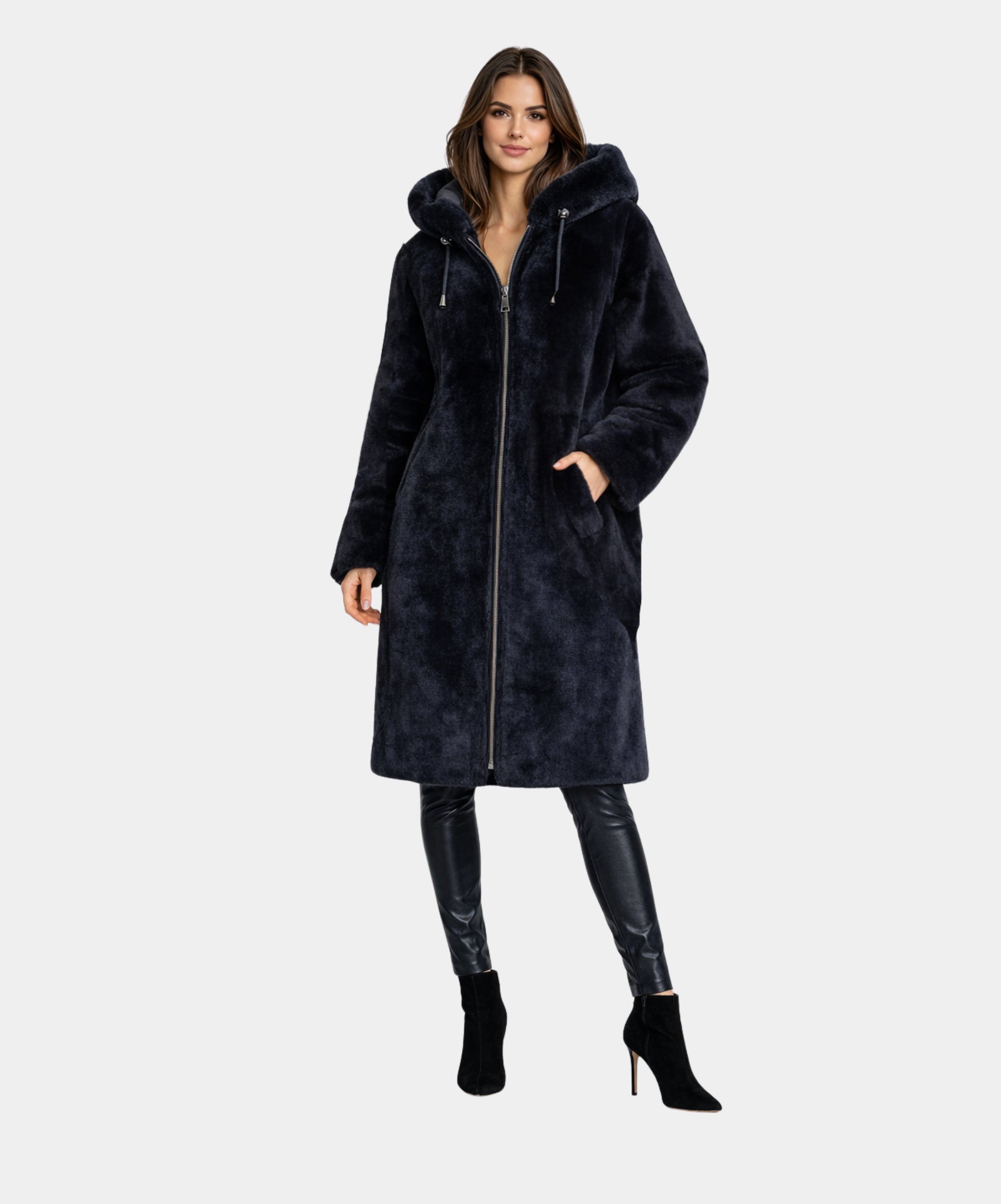 Outlet: Reversible Shearling Hooded Parka Navy