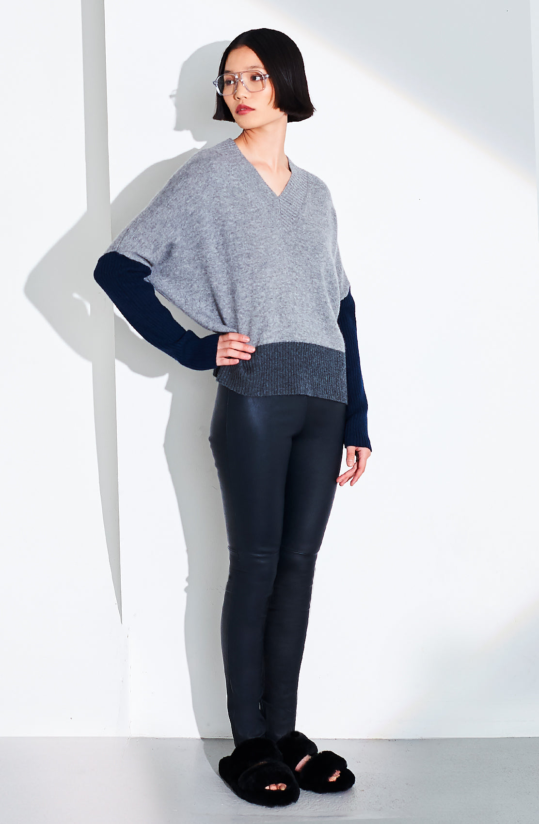 Col Block V Neck Sweater