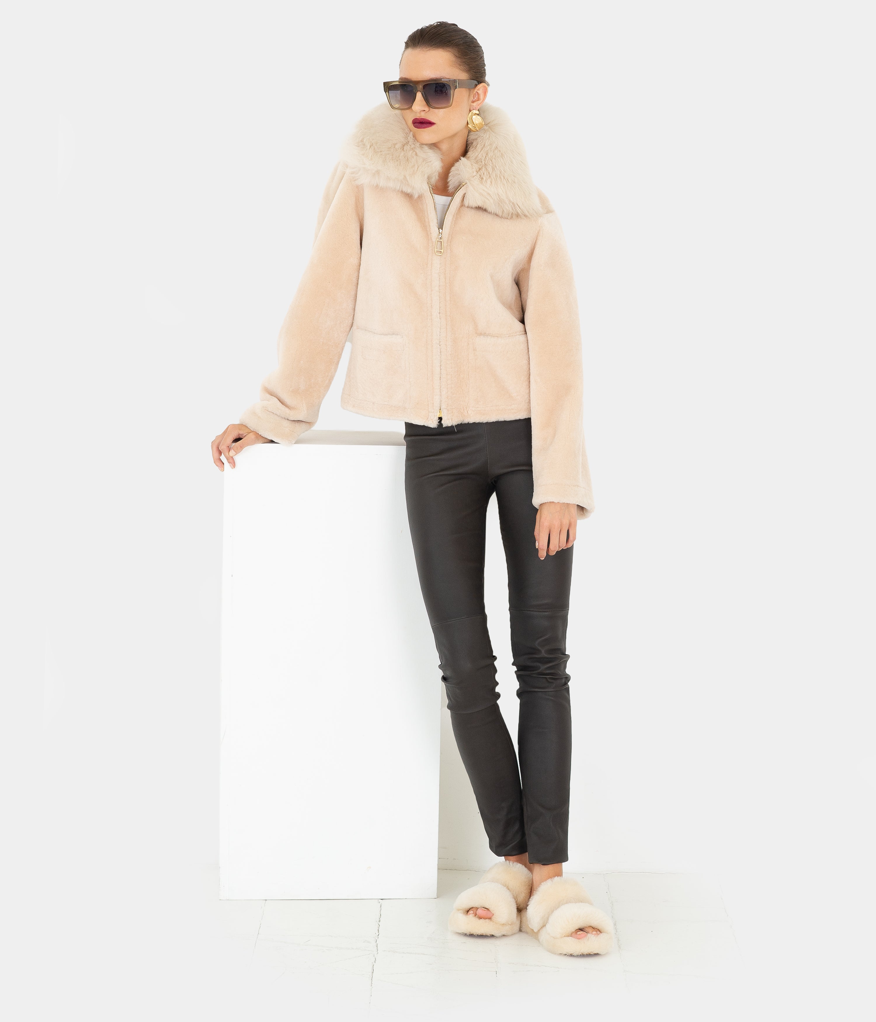 Reversible Big Collar Shearling Zip Jacket