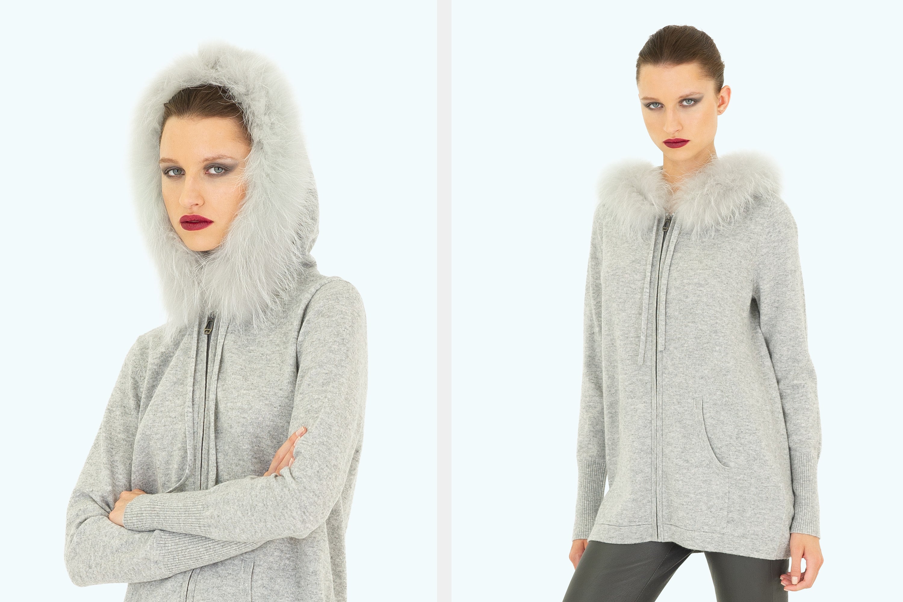 Long Loose Fit Hoody Fur Trim