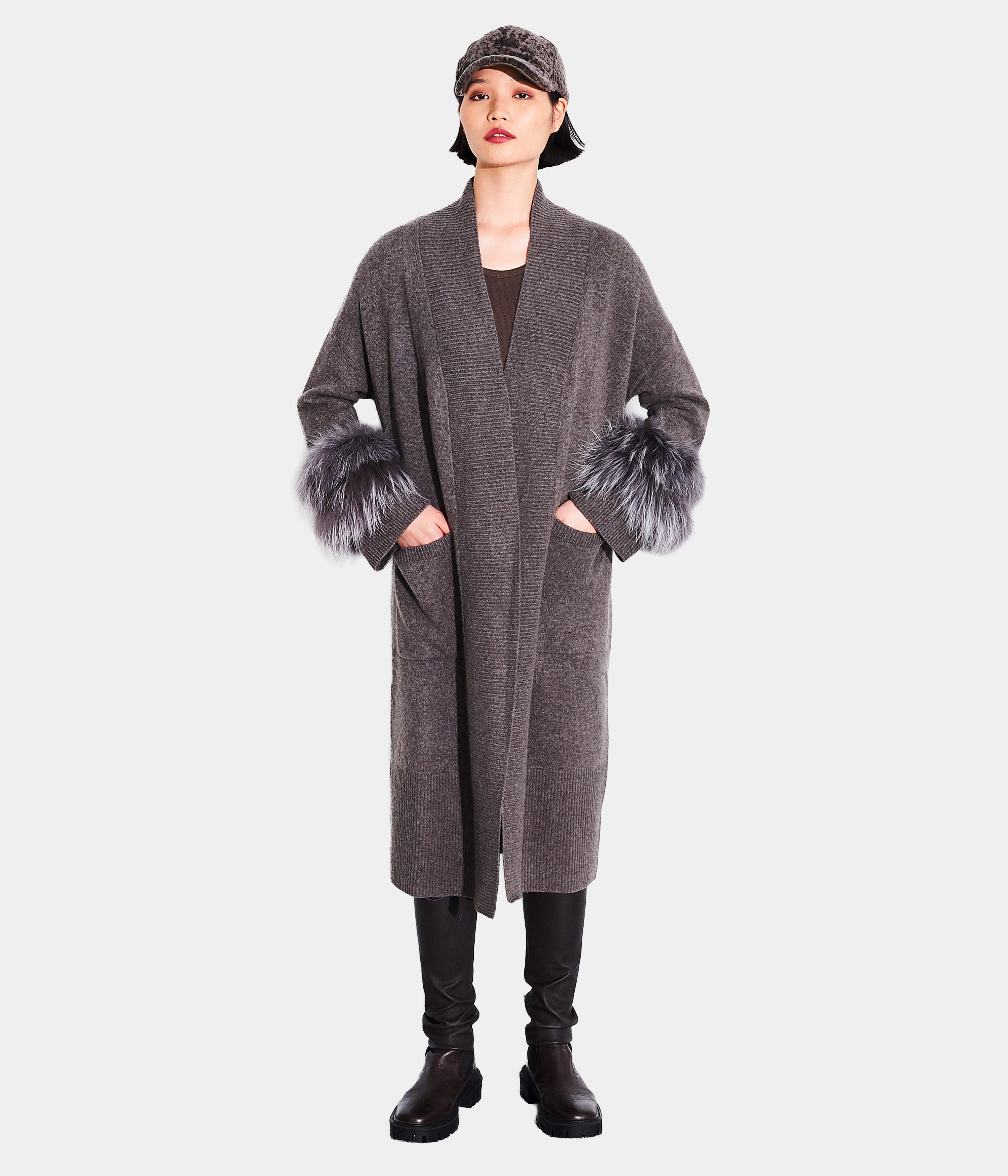 Long Fur Trim Cardigan