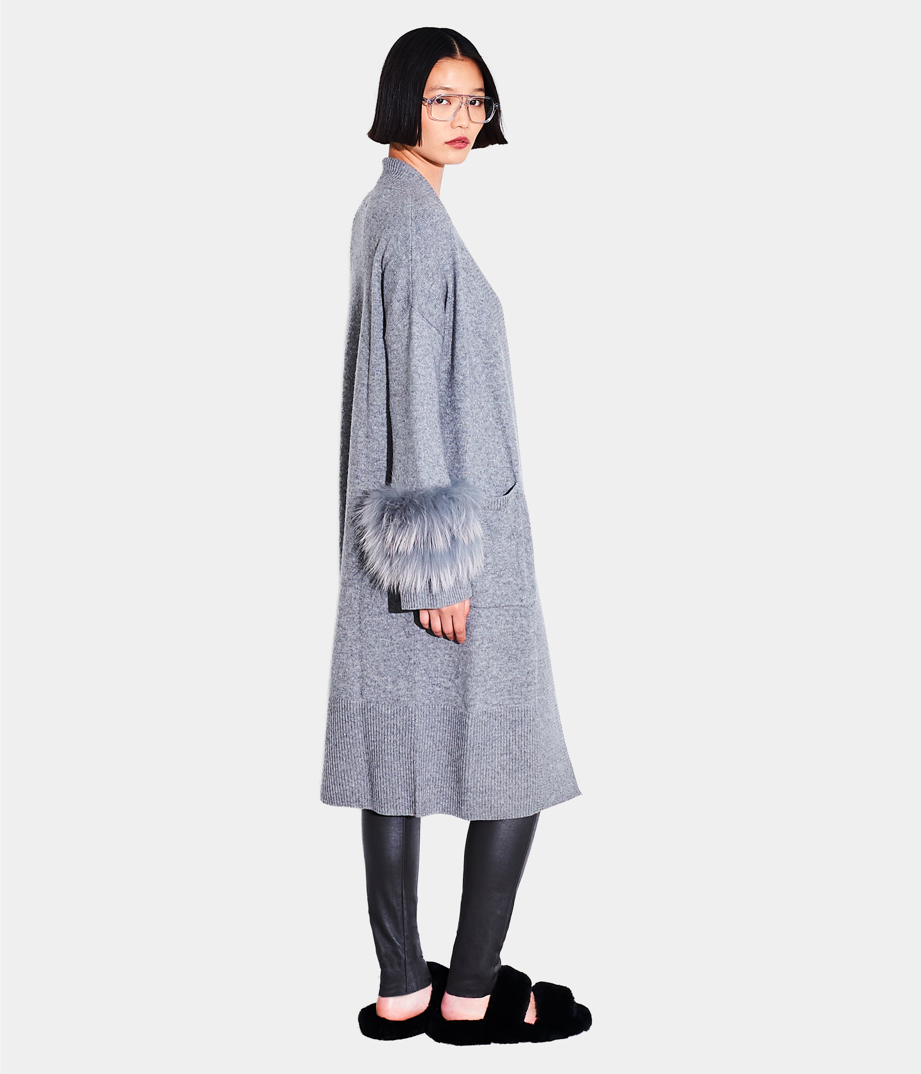 Long Fur Trim Cardigan