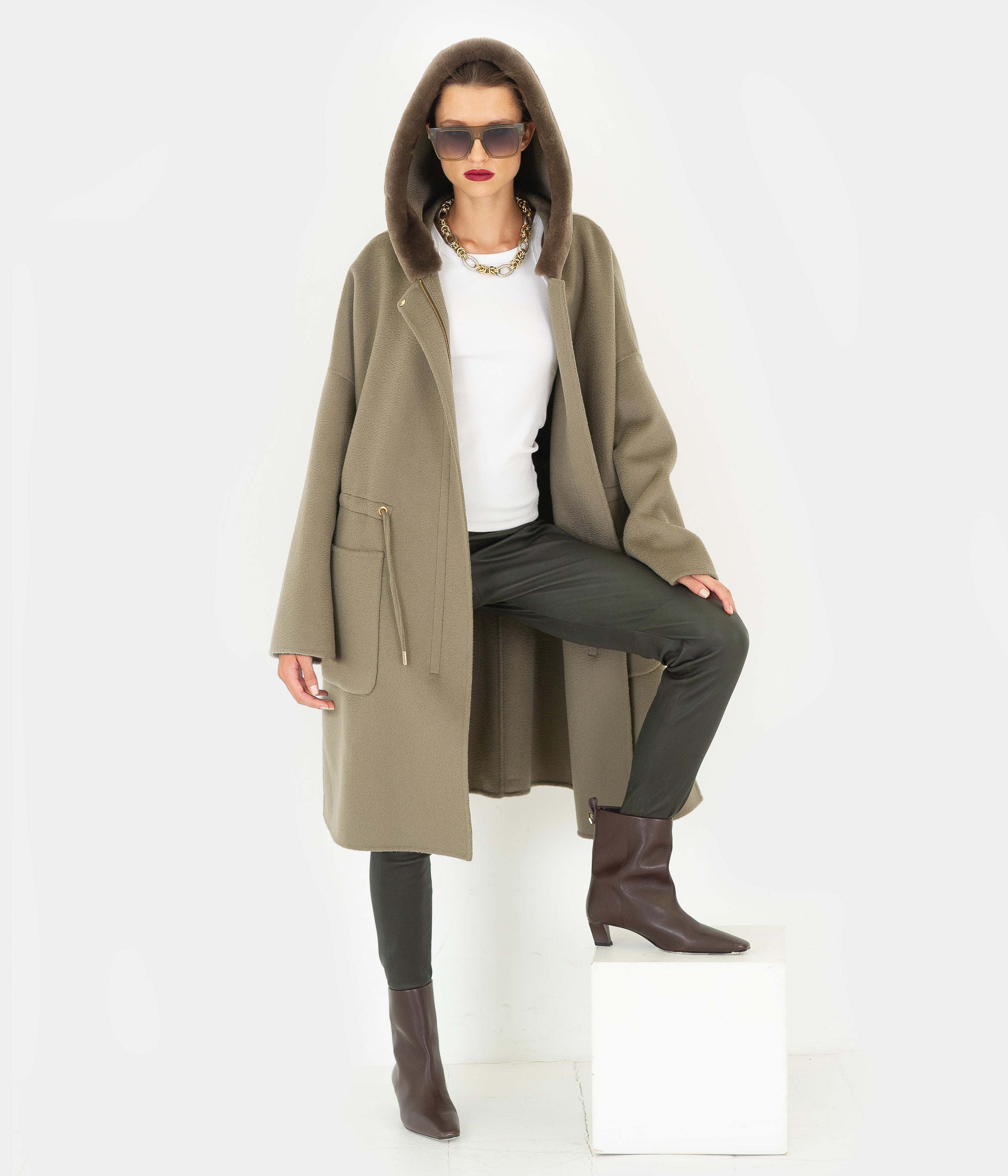 Double Face Shearling Hooded Parka