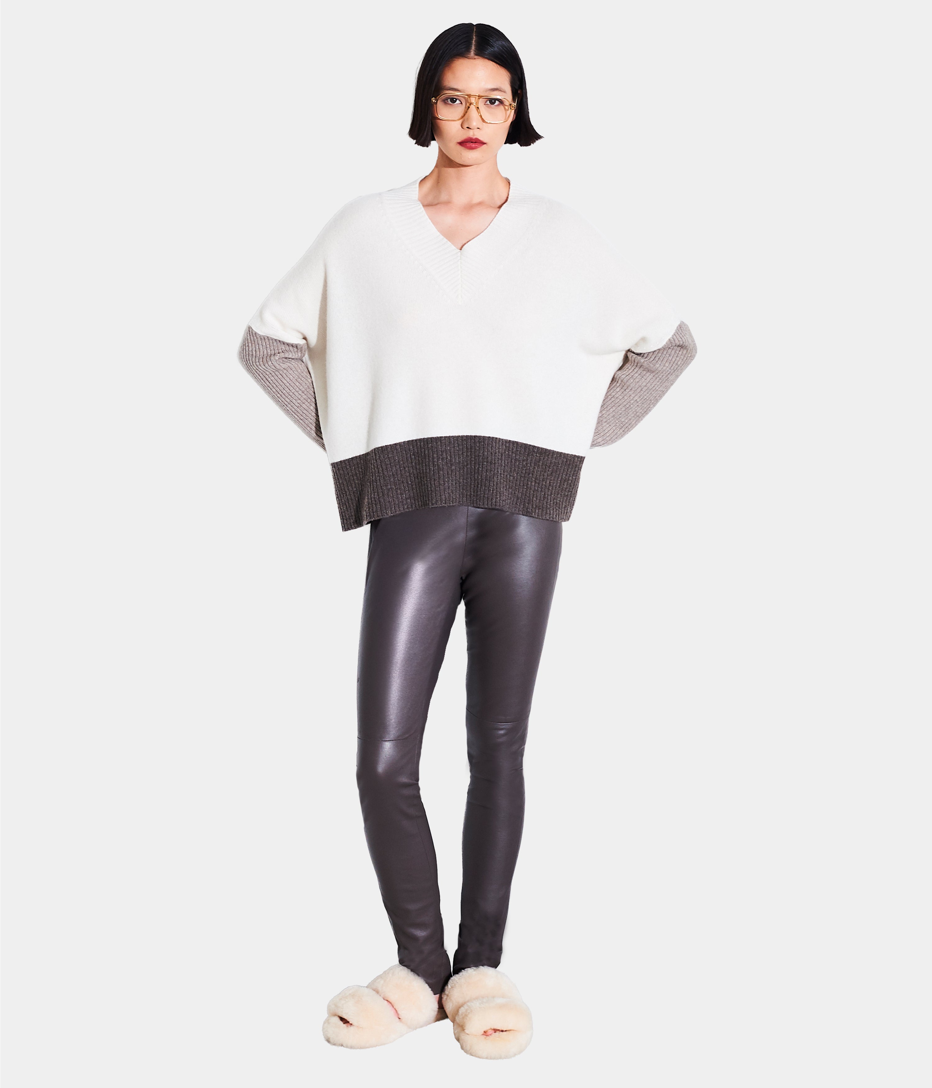 Col Block V Neck Sweater