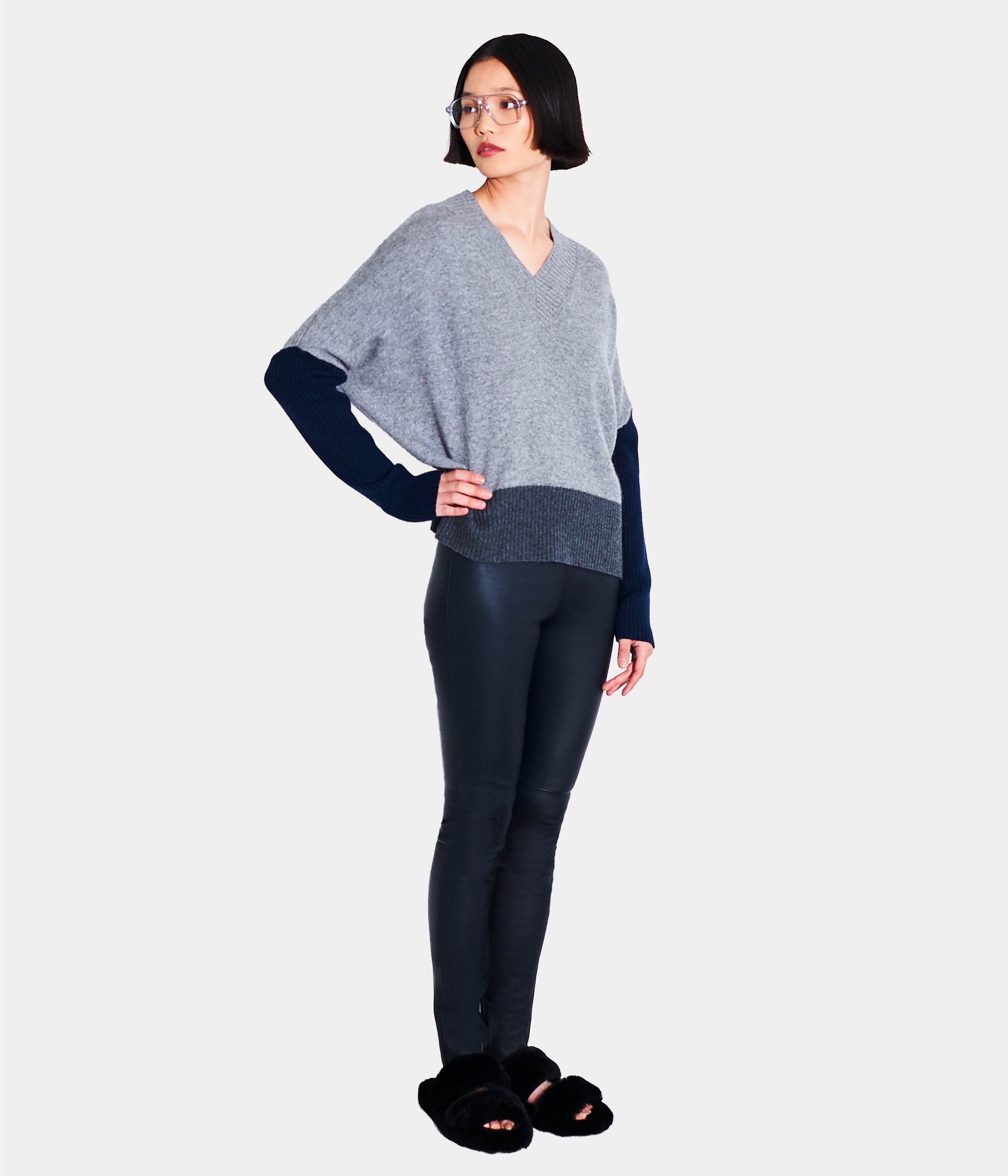 Col Block V Neck Sweater