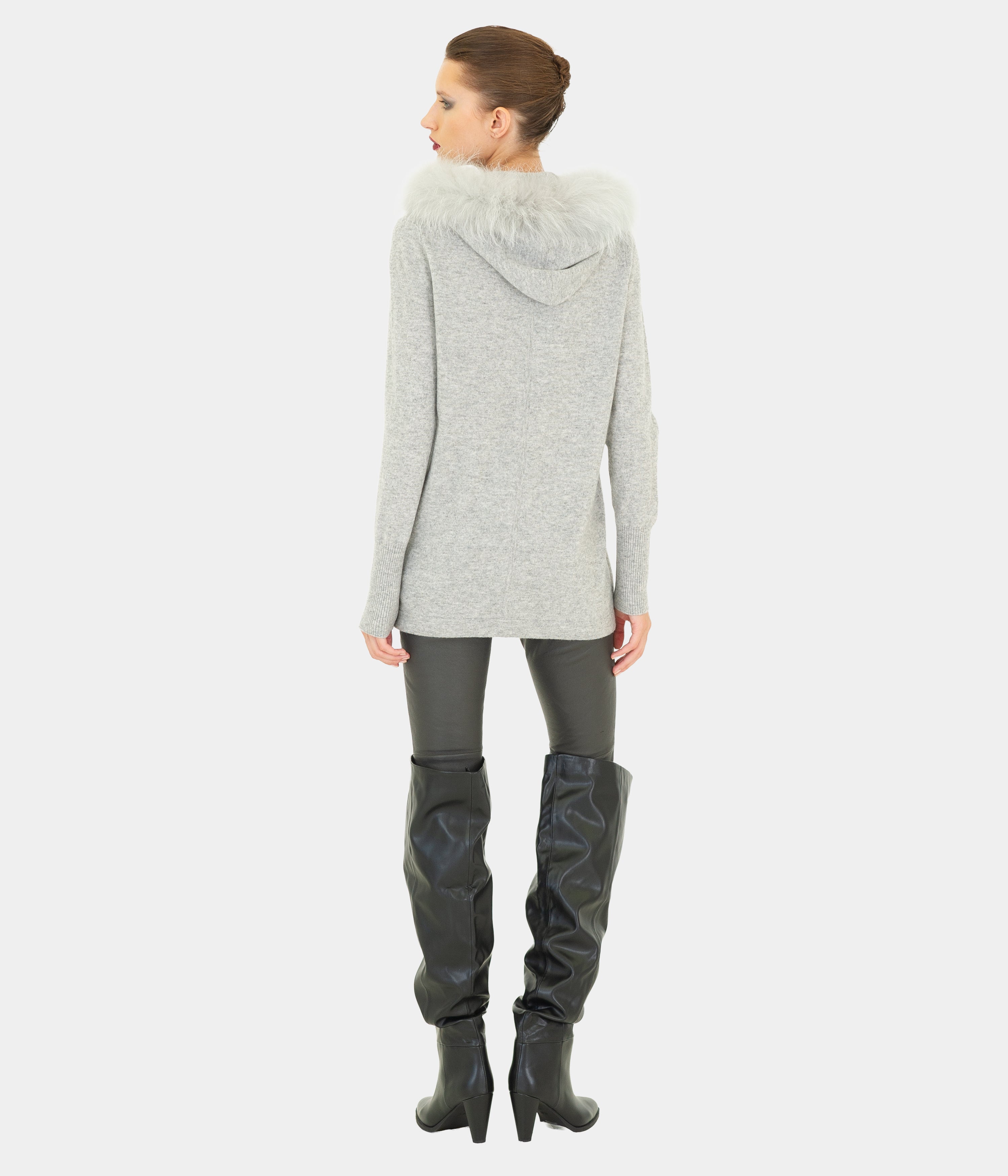 Long Loose Fit Hoody Fur Trim