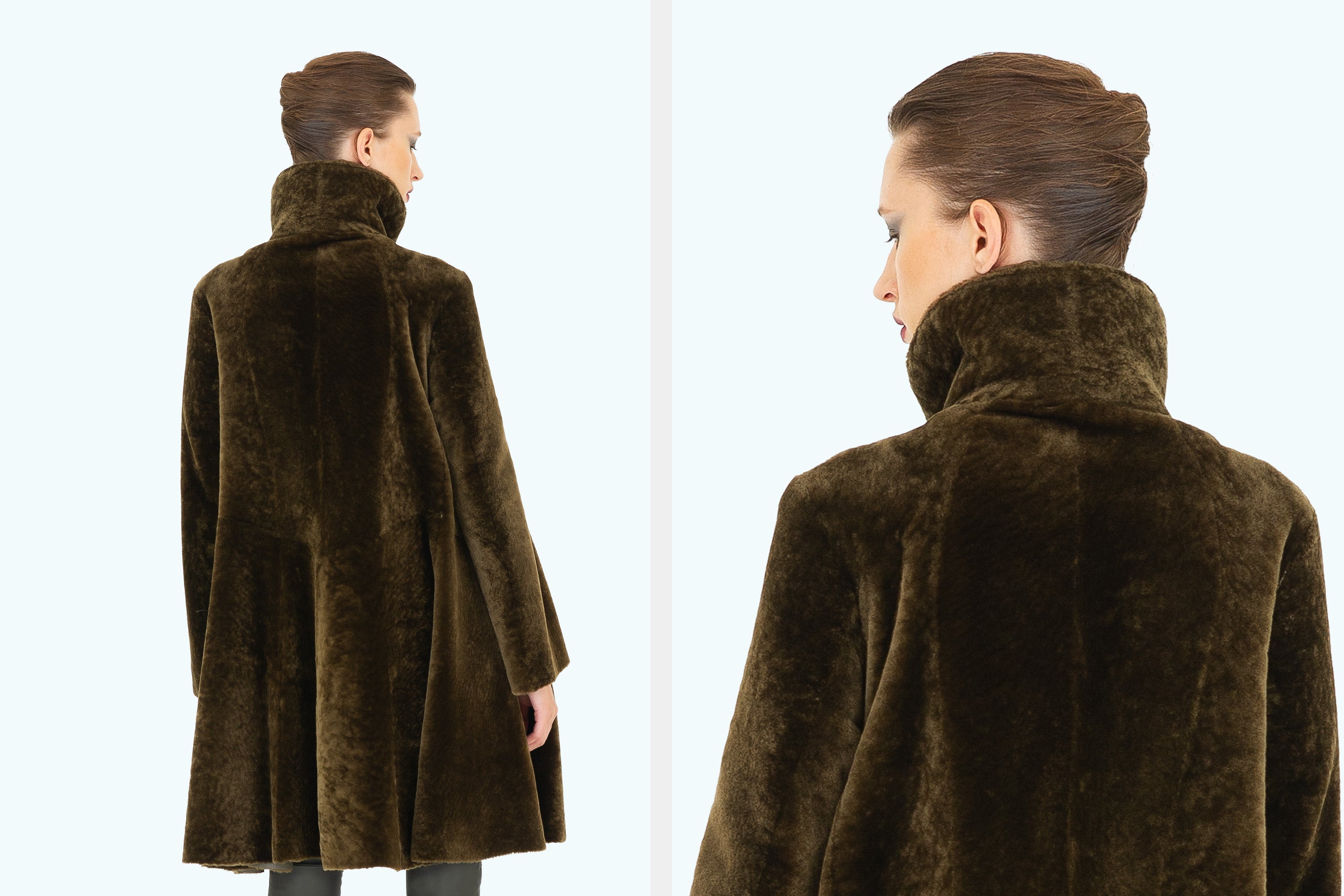 Reversible Shearling Long Zip Swing Coat