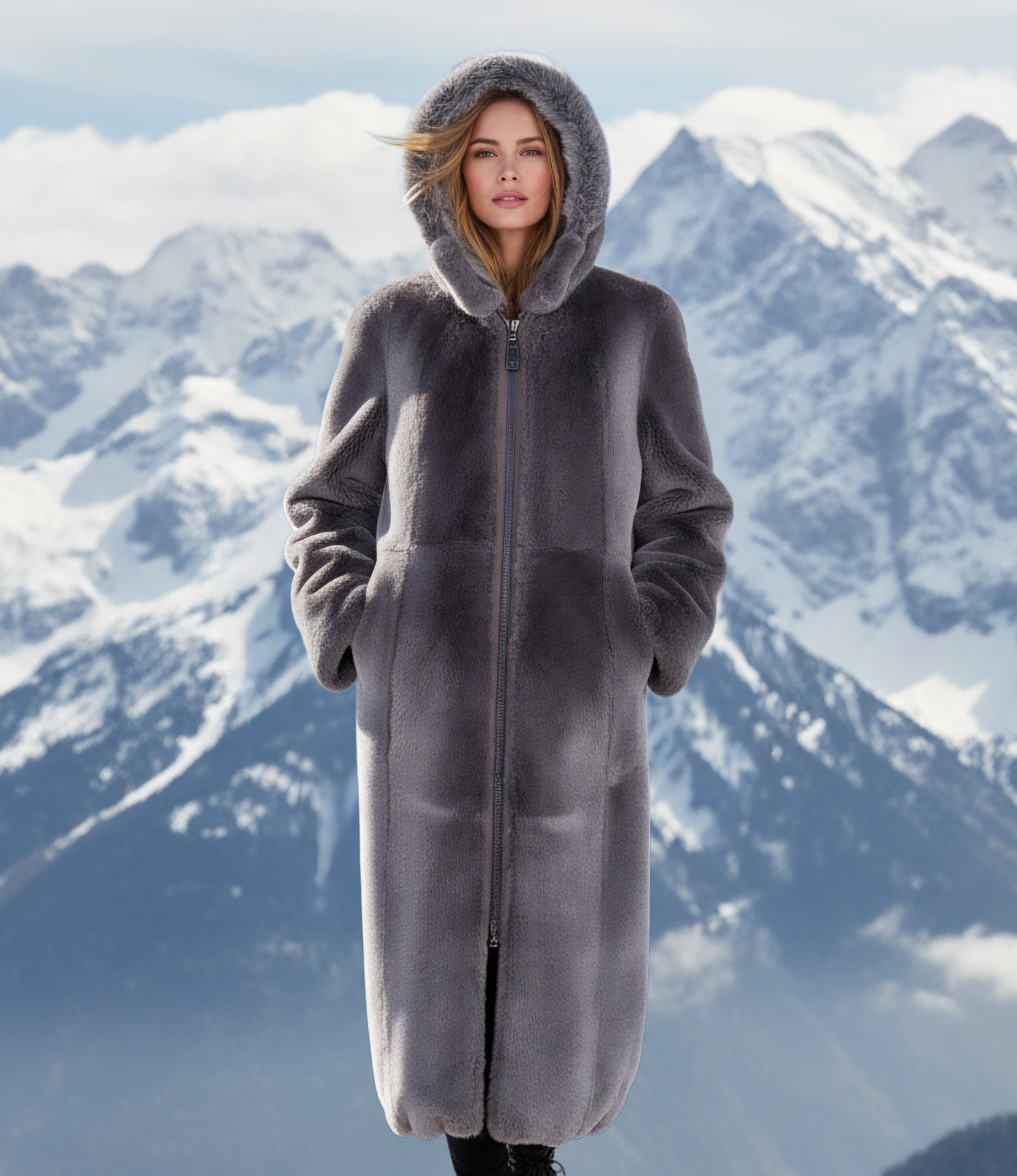 Reversible Grey Shearling Coat