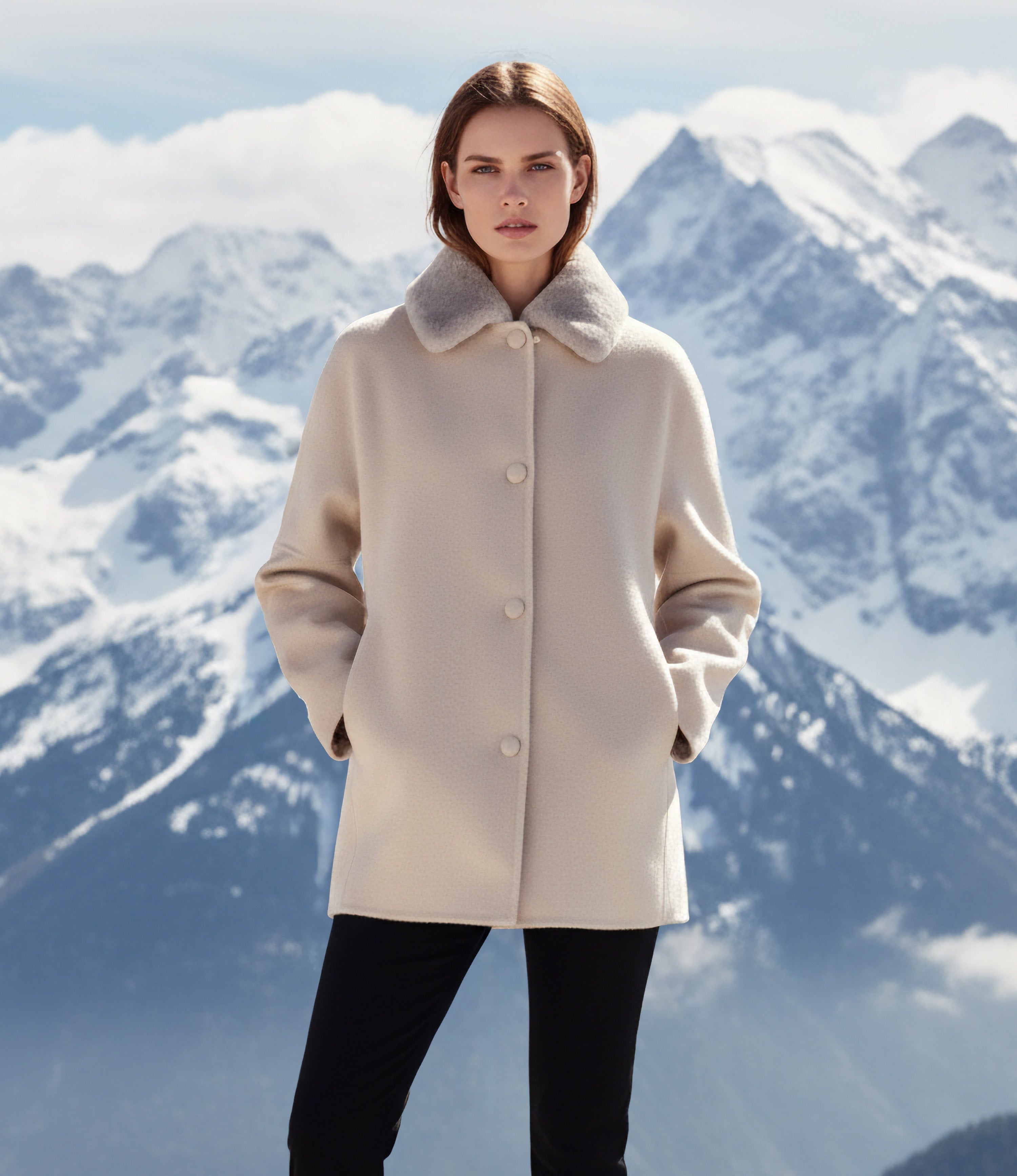 SHORT WOOL COAT WITH DETACHABLE SHEARLING COLLAR Size: 8/12