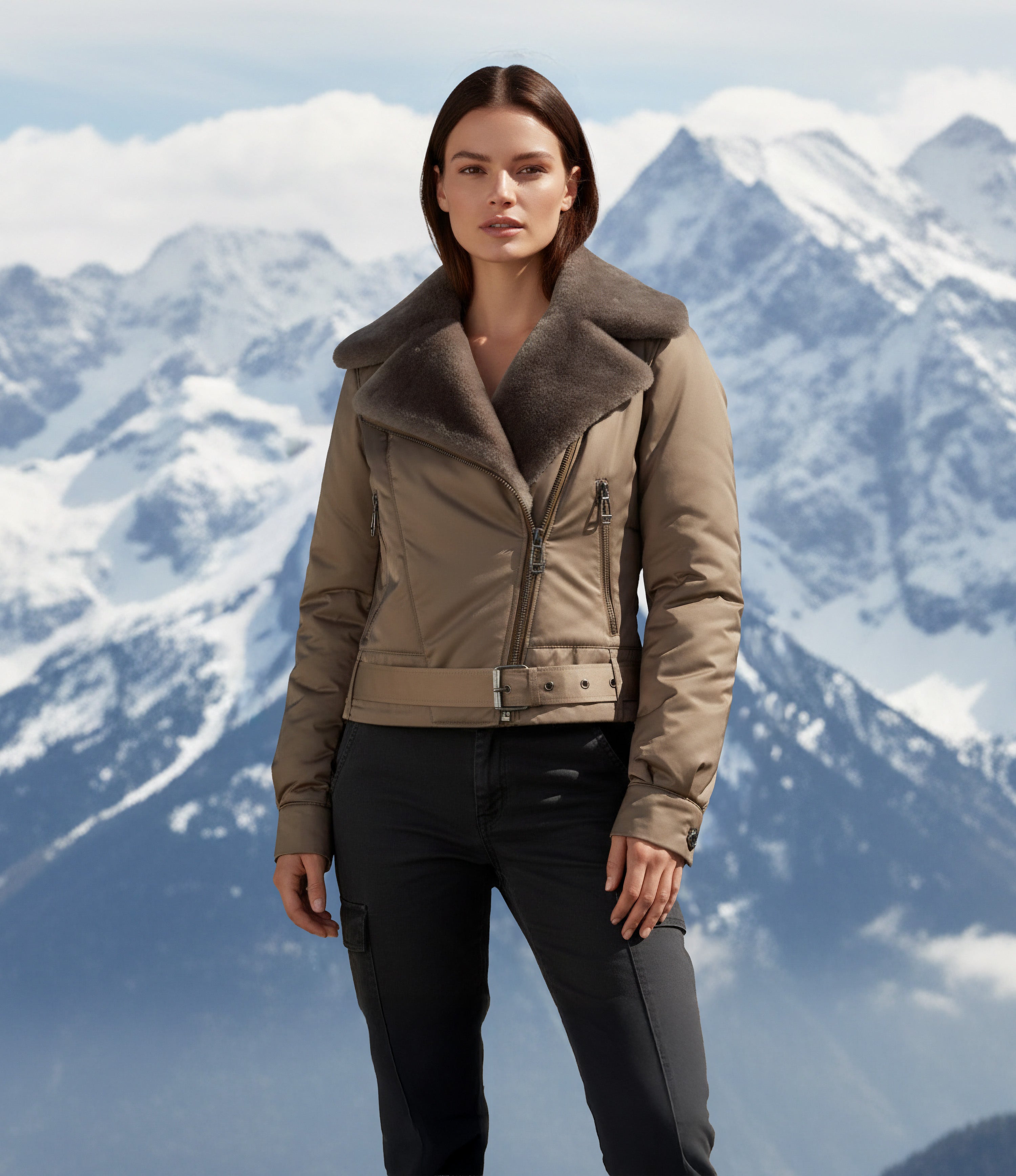 Textile Biker With Shearling Collar : Size 10