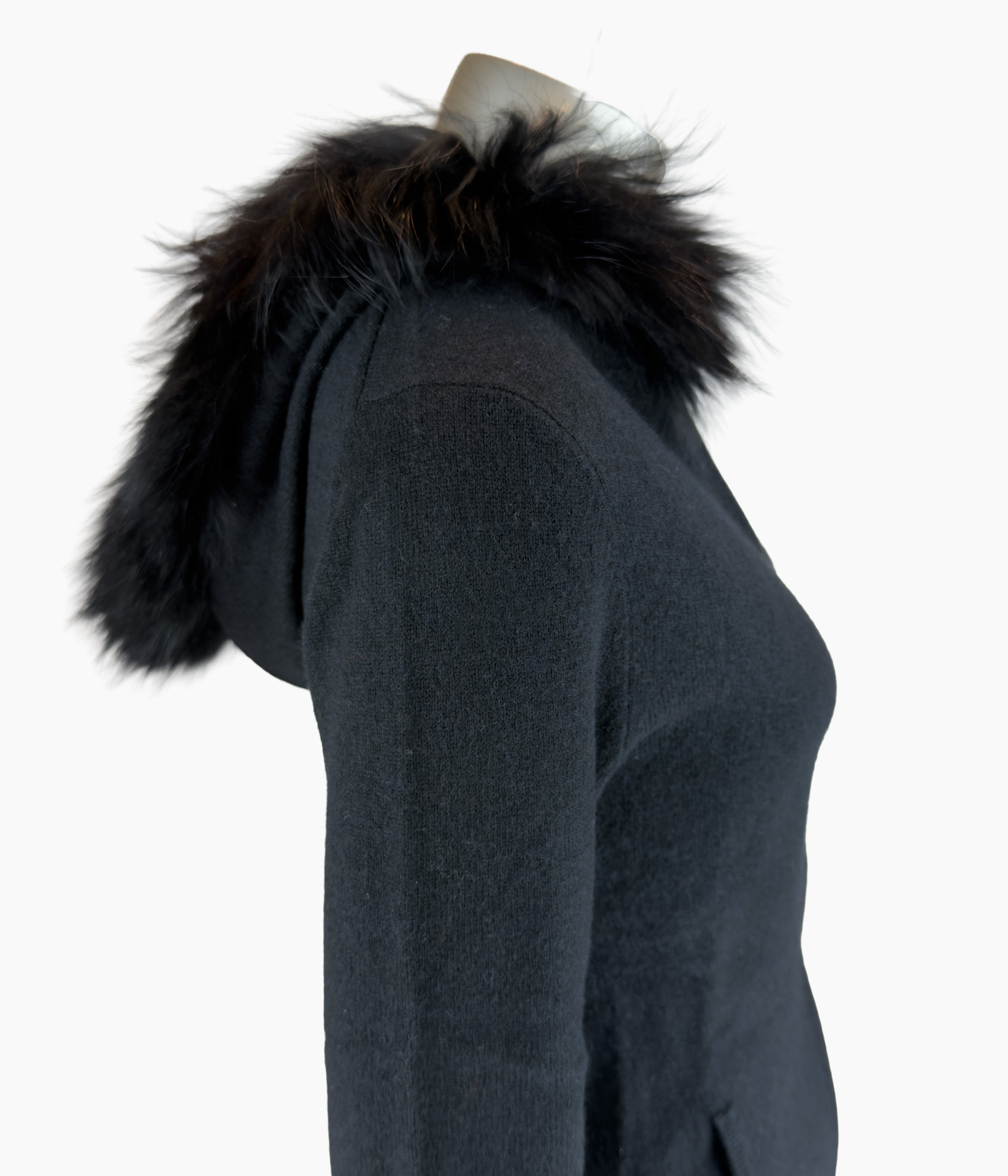 Outlet: Black Hooded Fur Fitted Cardi