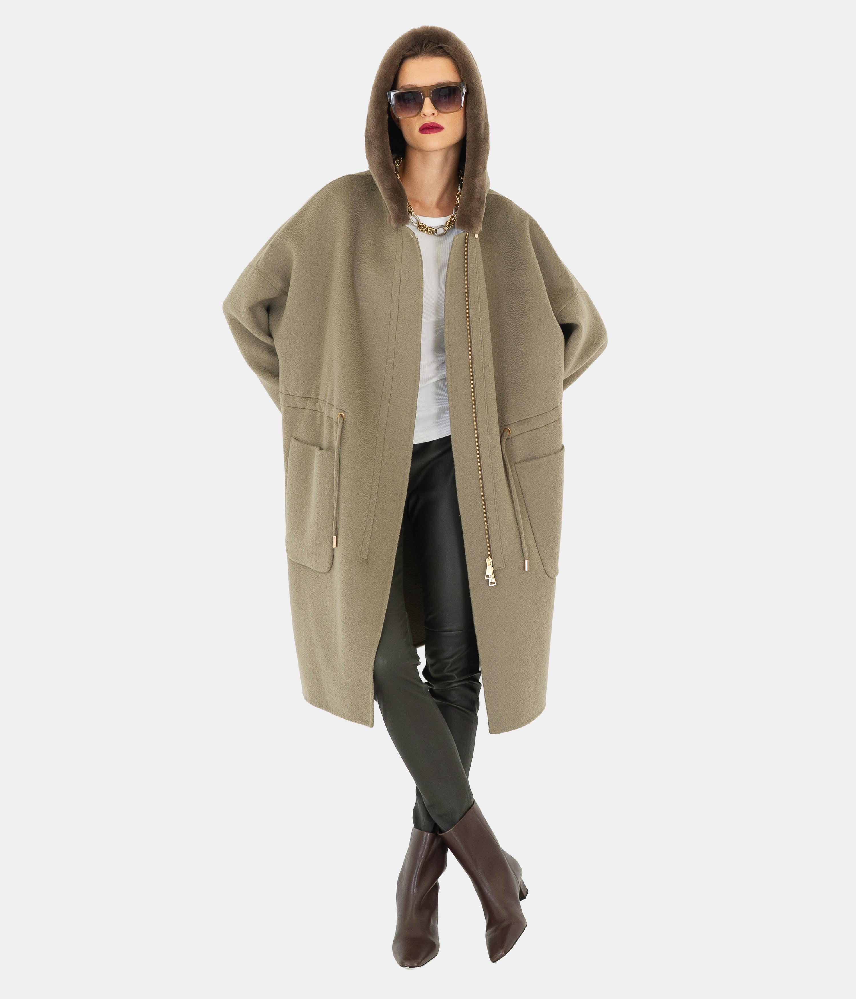 Double Face Shearling Hooded Parka
