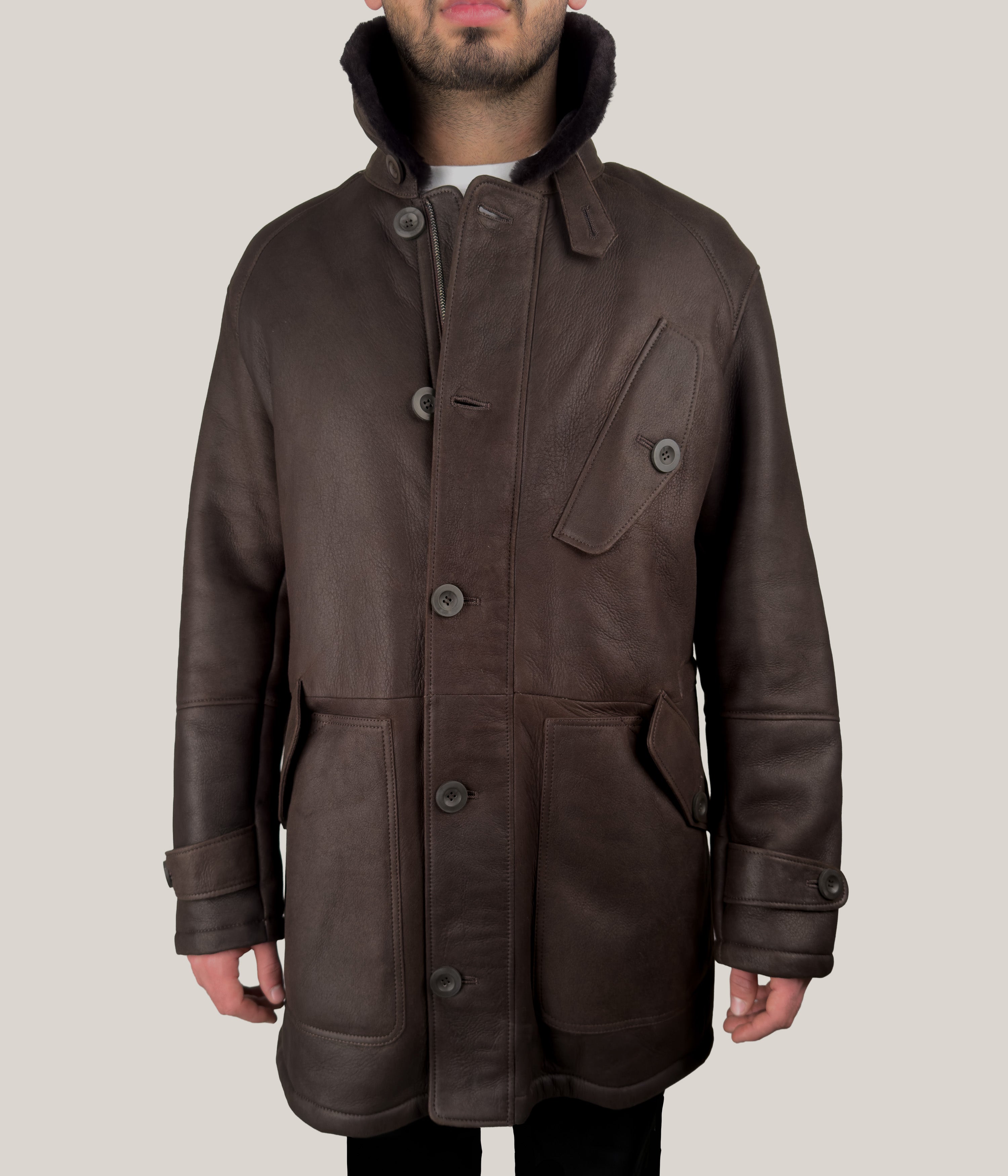 Max & Zac Leather Finish Shearling Coat