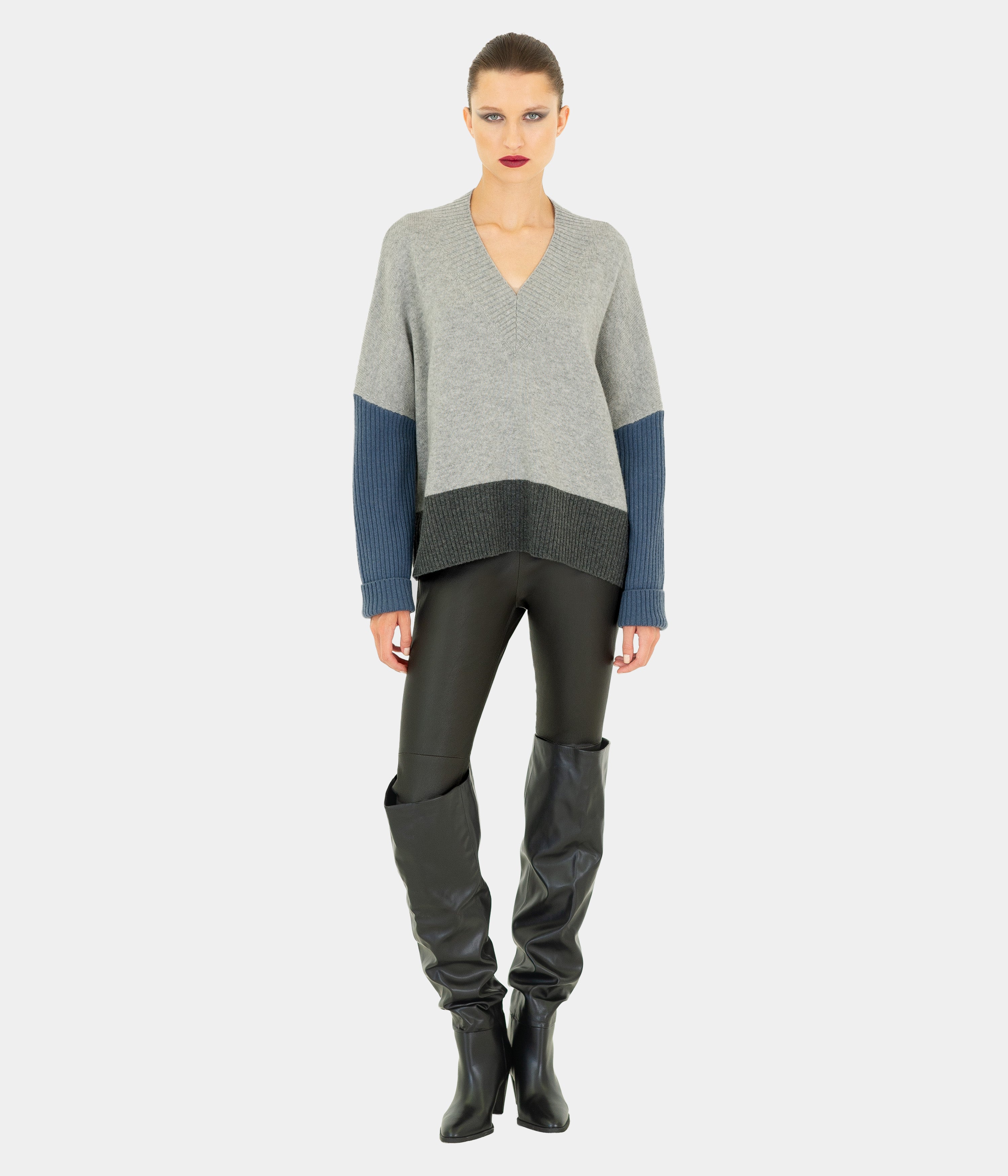 Colour Bloc V Neck Jumper