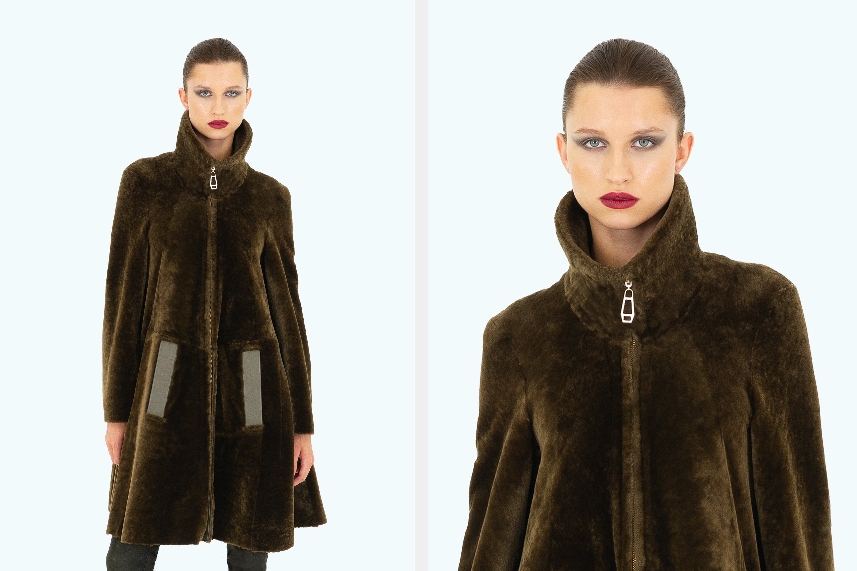 Reversible Shearling Long Zip Swing Coat