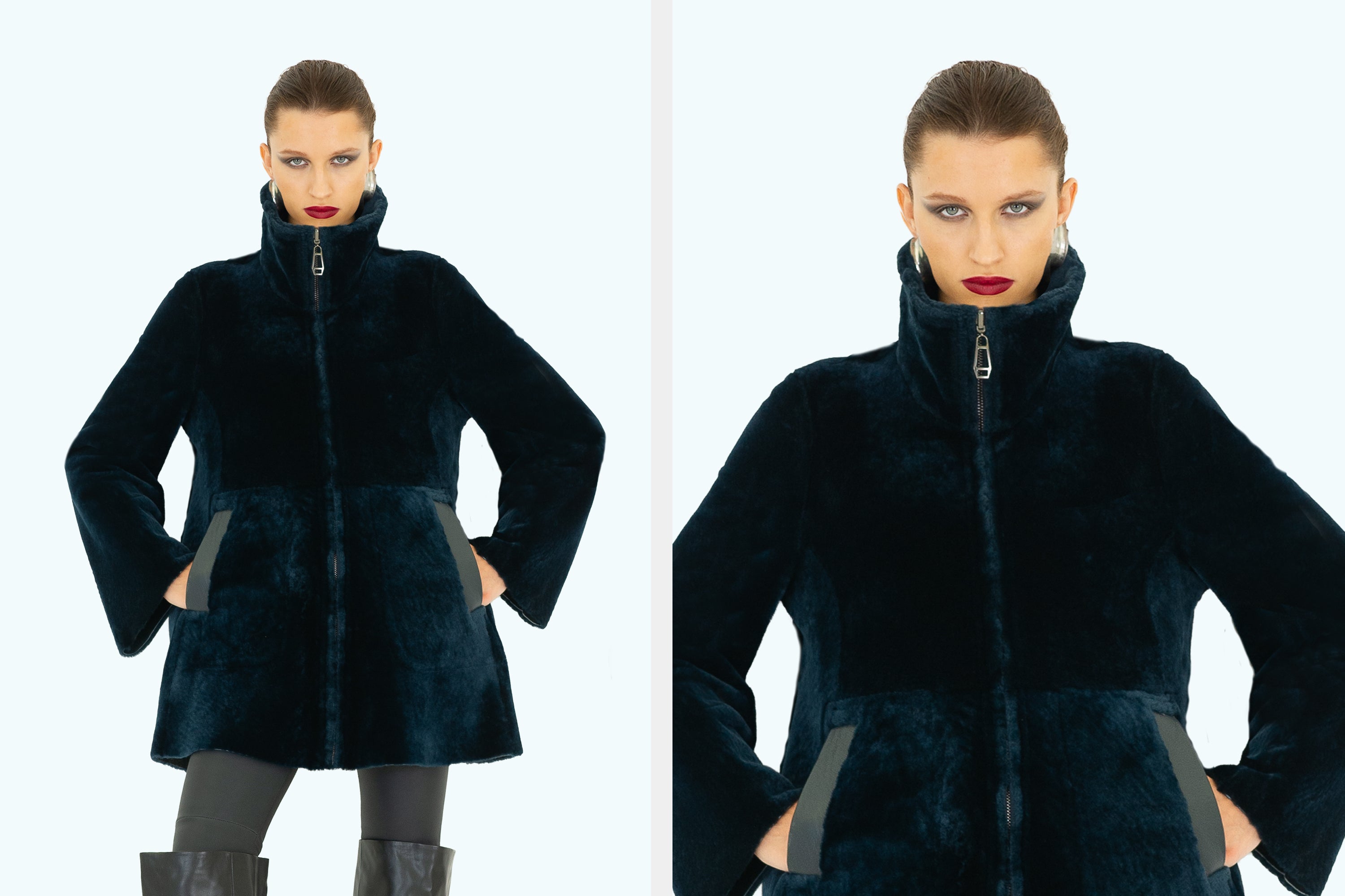 Reversible Shearling Short Zip Swing Coat