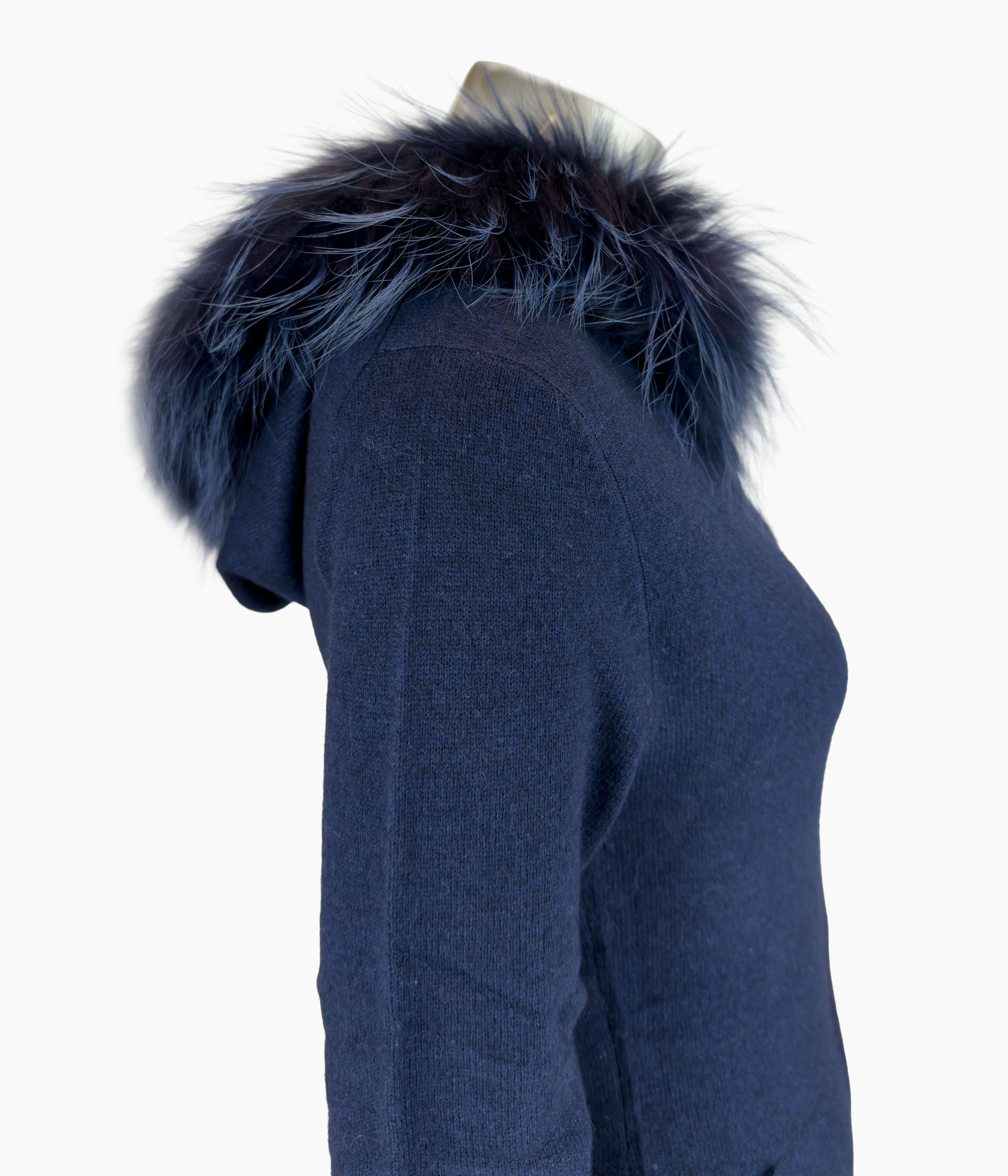 Outlet:  Navy Hooded Fur Fitted Cardi