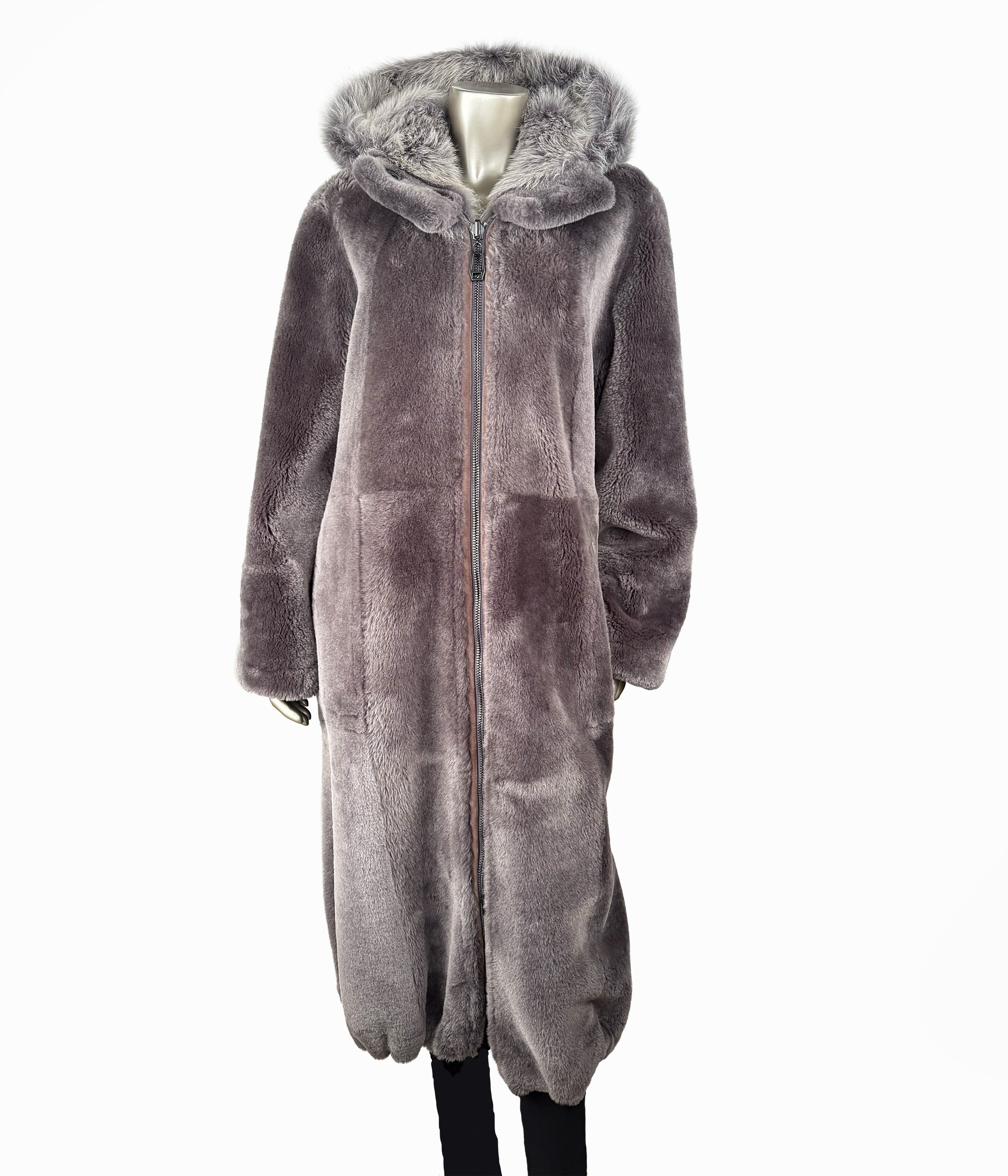 Reversible Grey Shearling Coat