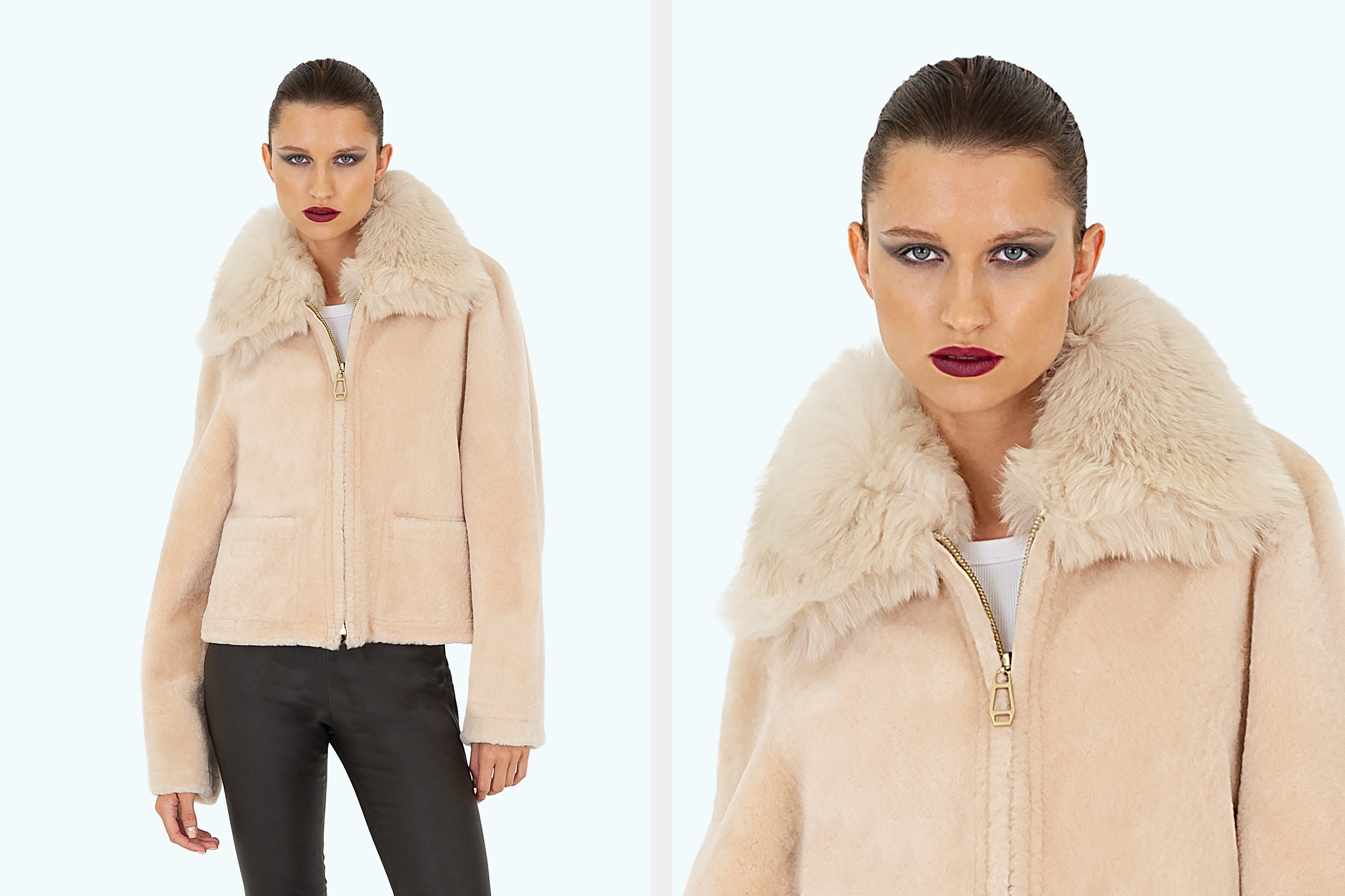 Reversible Big Collar Shearling Zip Jacket