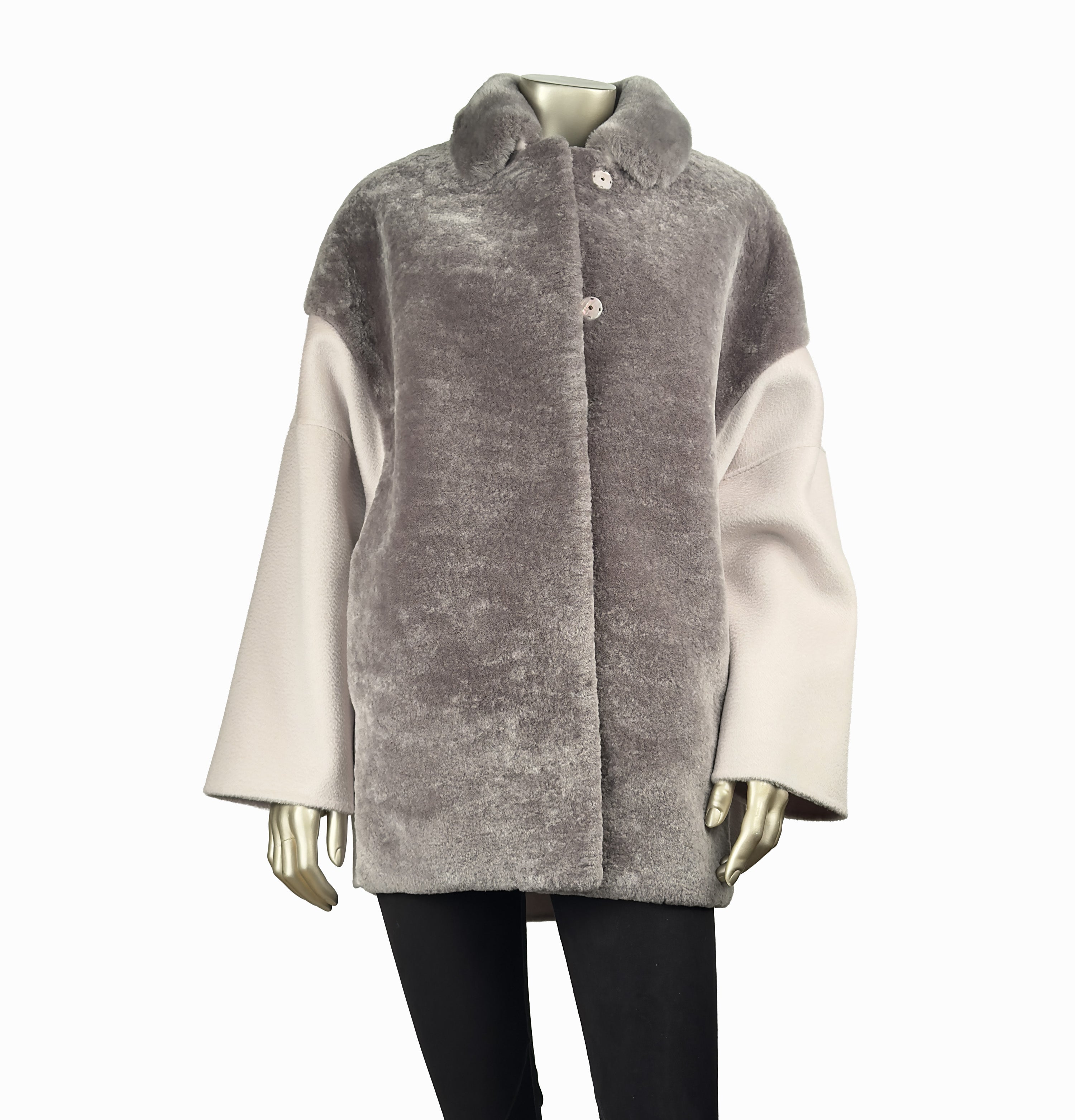 SHORT LOOSE FIT WOOL & SHEARLING COAT