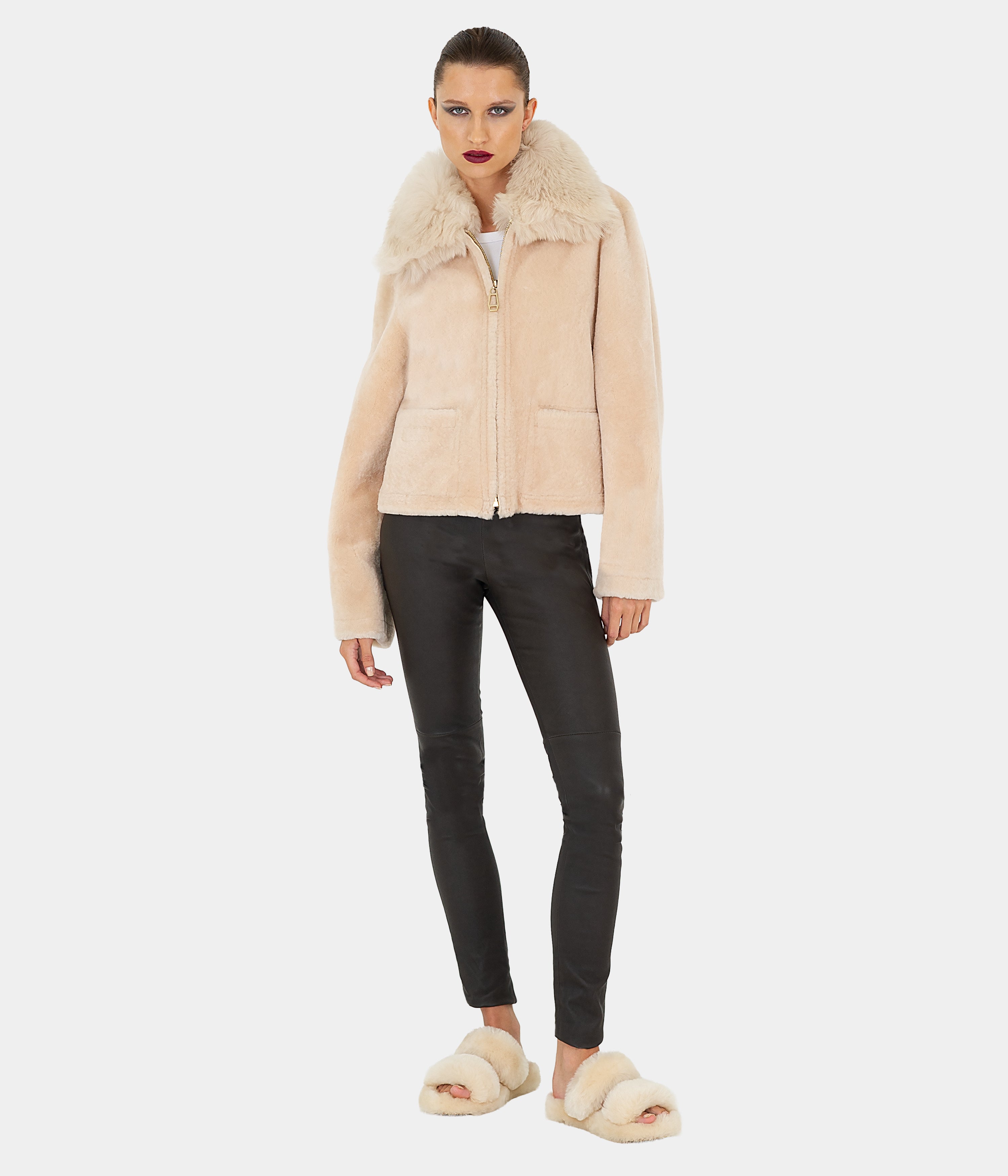 Reversible Big Collar Shearling Zip Jacket