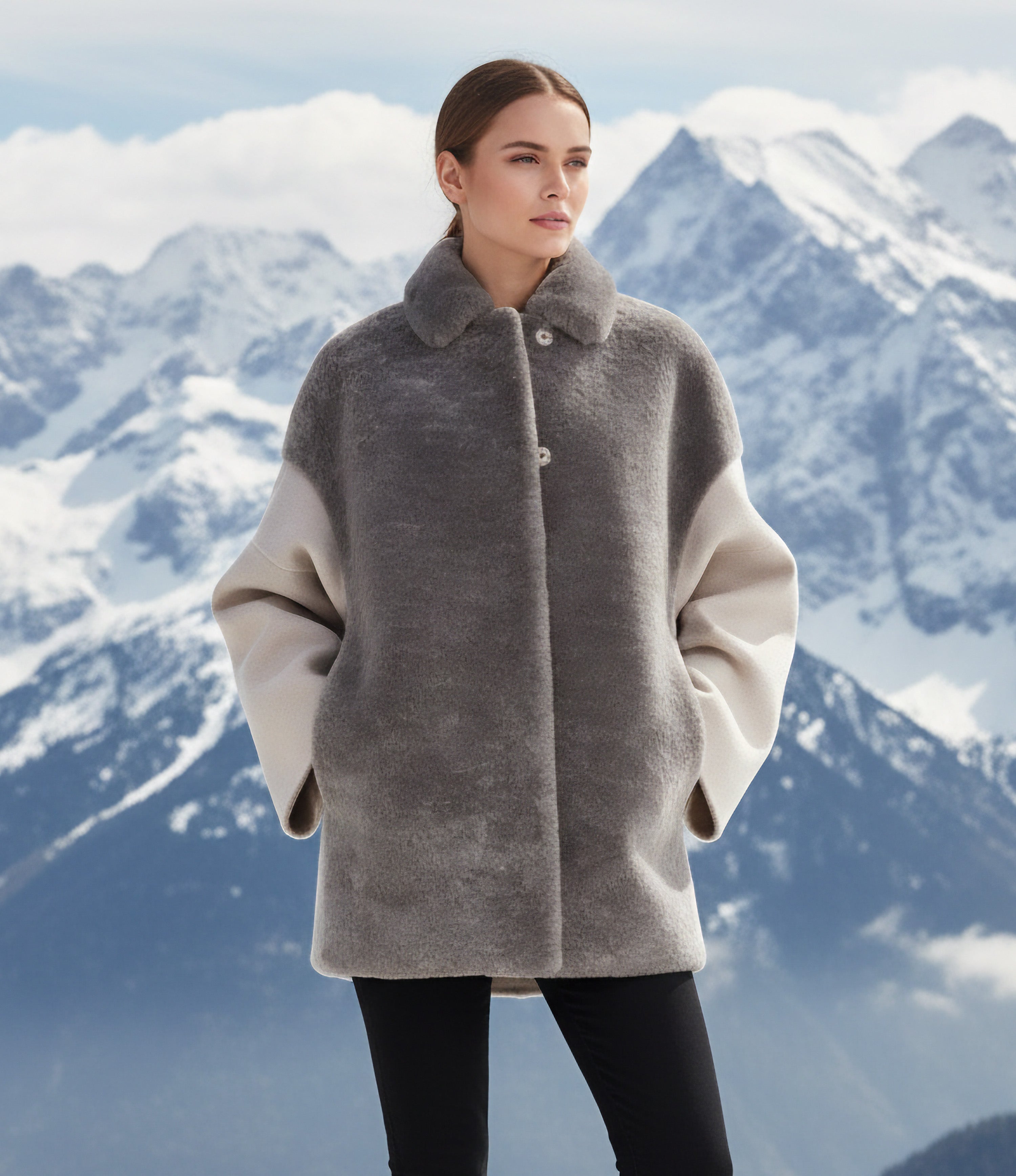 SHORT LOOSE FIT WOOL & SHEARLING COAT