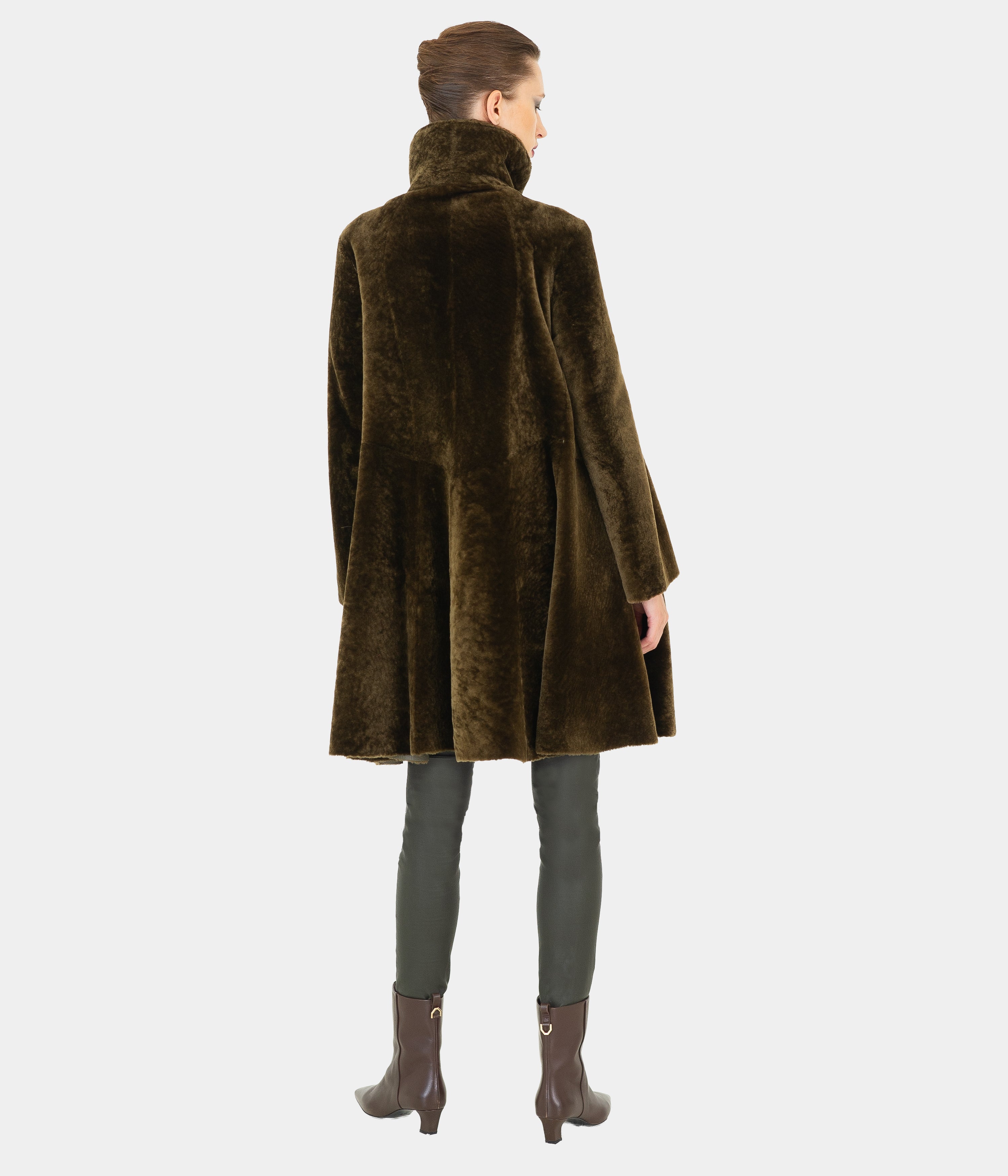 Reversible Shearling Long Zip Swing Coat