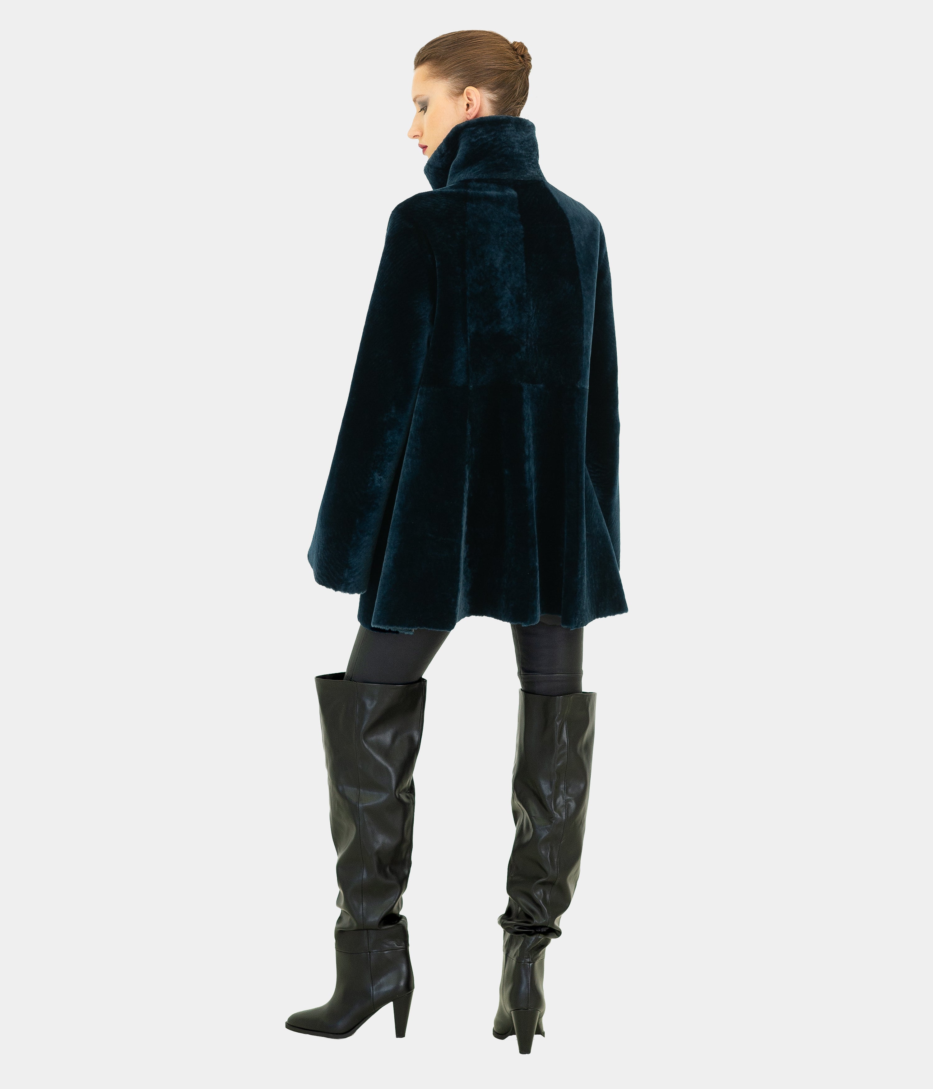 Reversible Shearling Short Zip Swing Coat