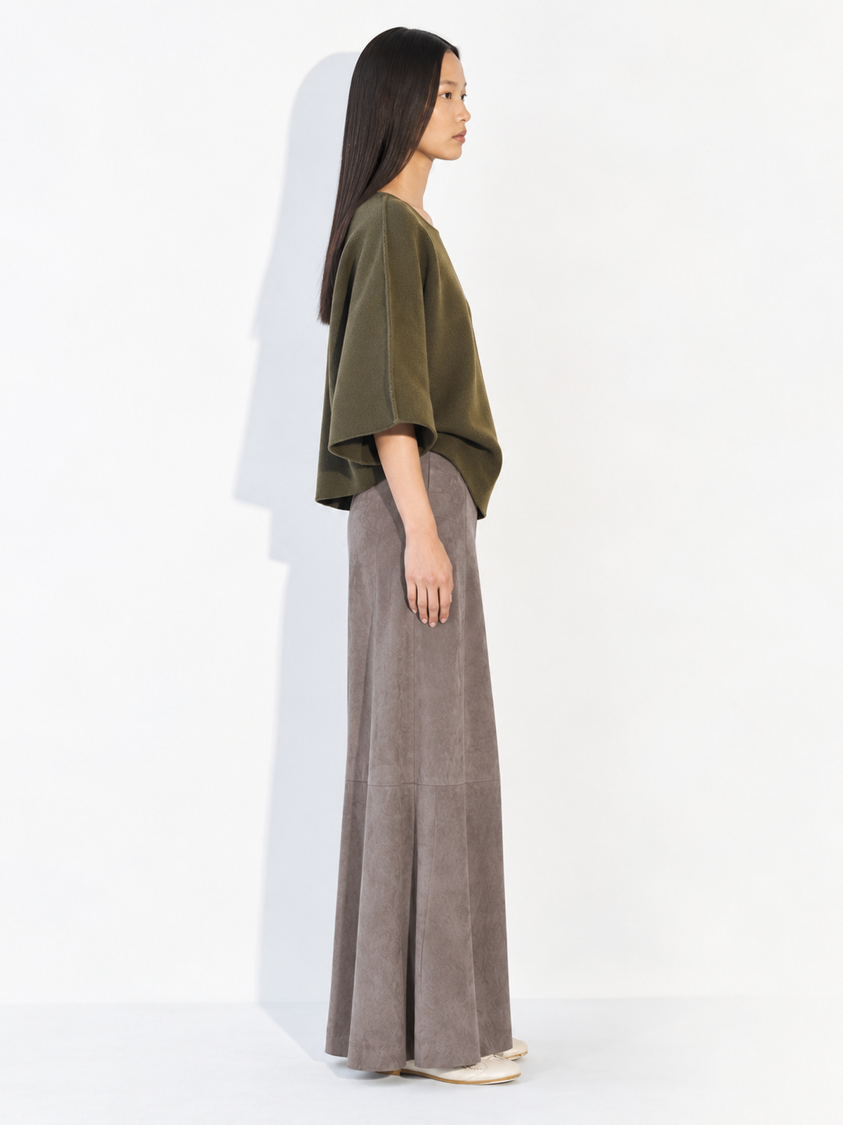 Light Sage Wide Leg Suede Trousers