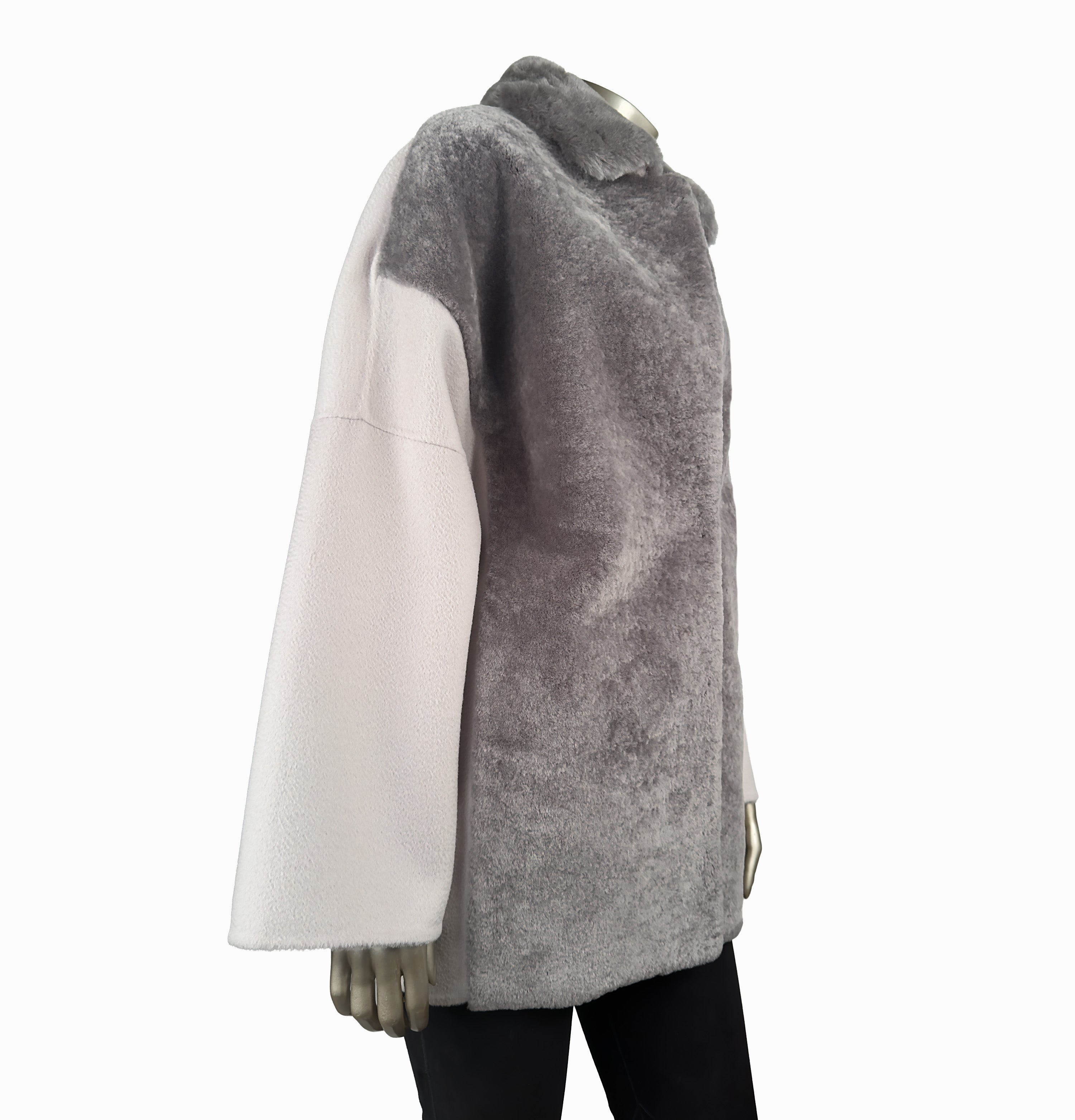 SHORT LOOSE FIT WOOL & SHEARLING COAT