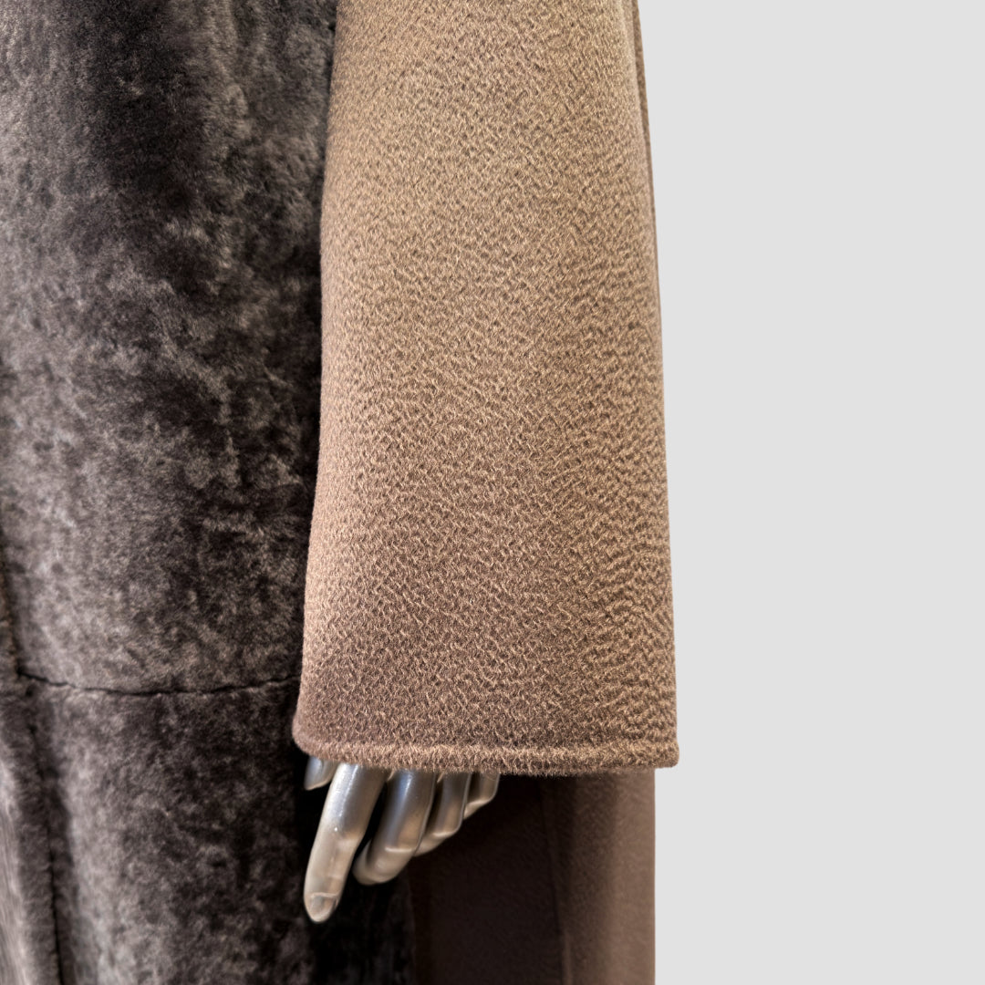 Outlet: Long Wool Coat With Shearling Front