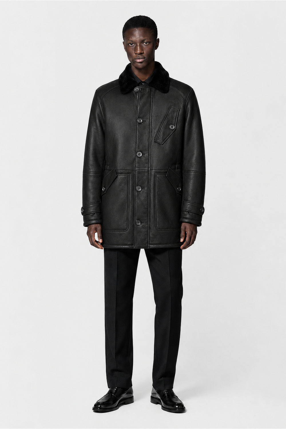 Dom Goor Leather Finish Shearling Coat