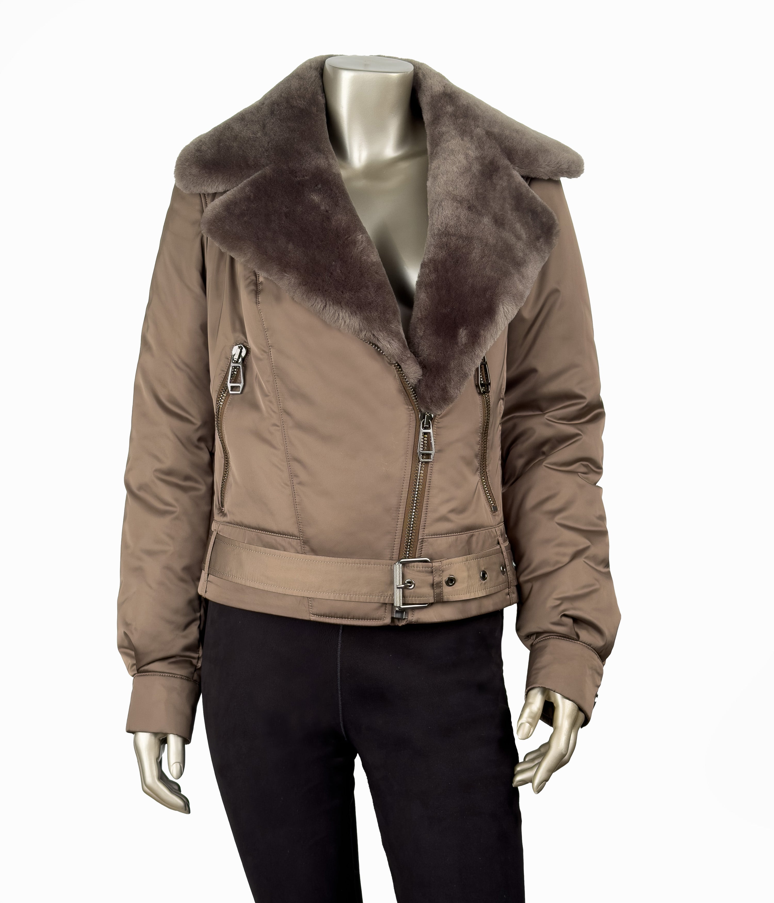 Textile Biker With Shearling Collar : Size 10