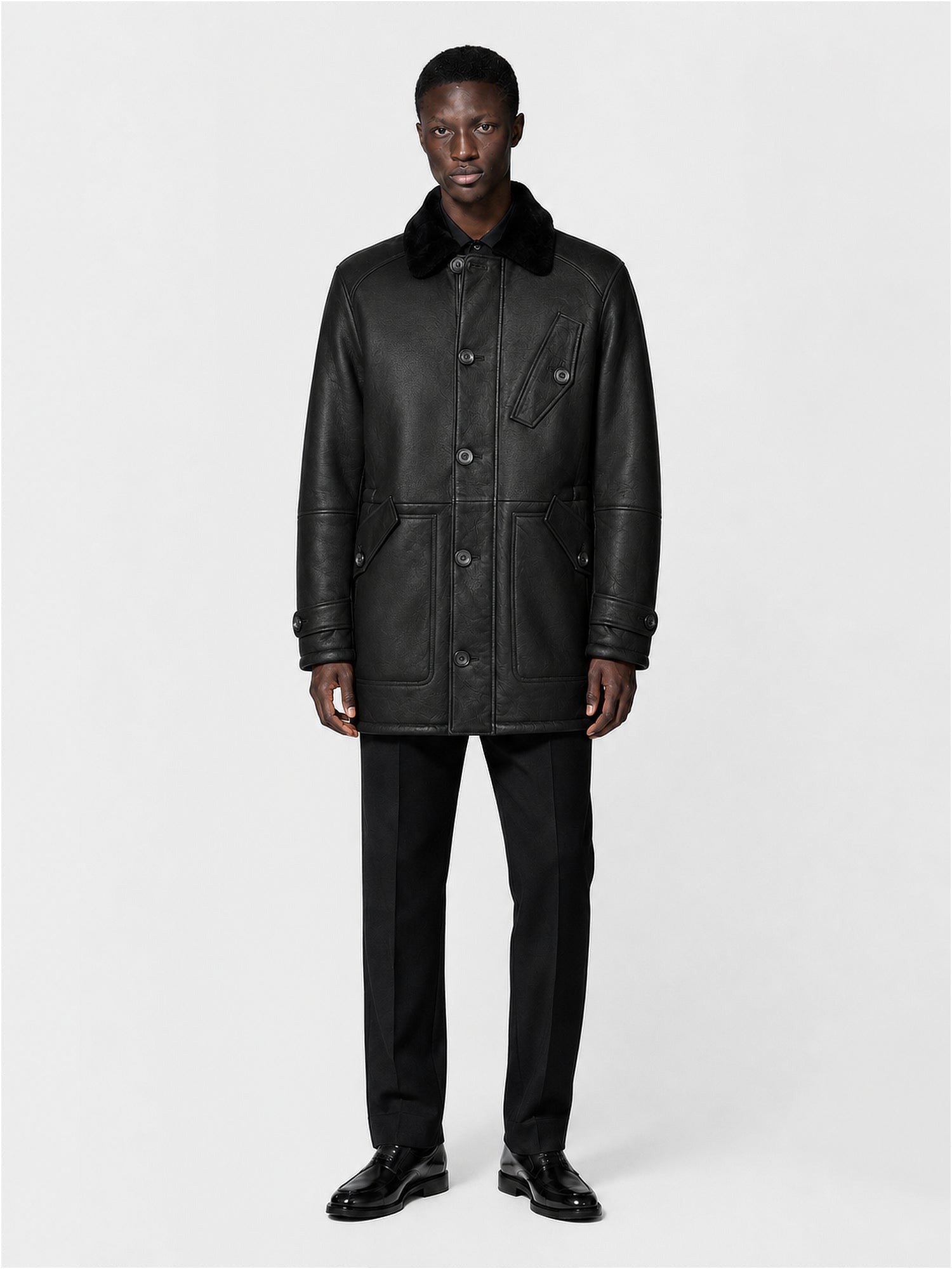 Dom Goor Leather Finish Shearling Coat