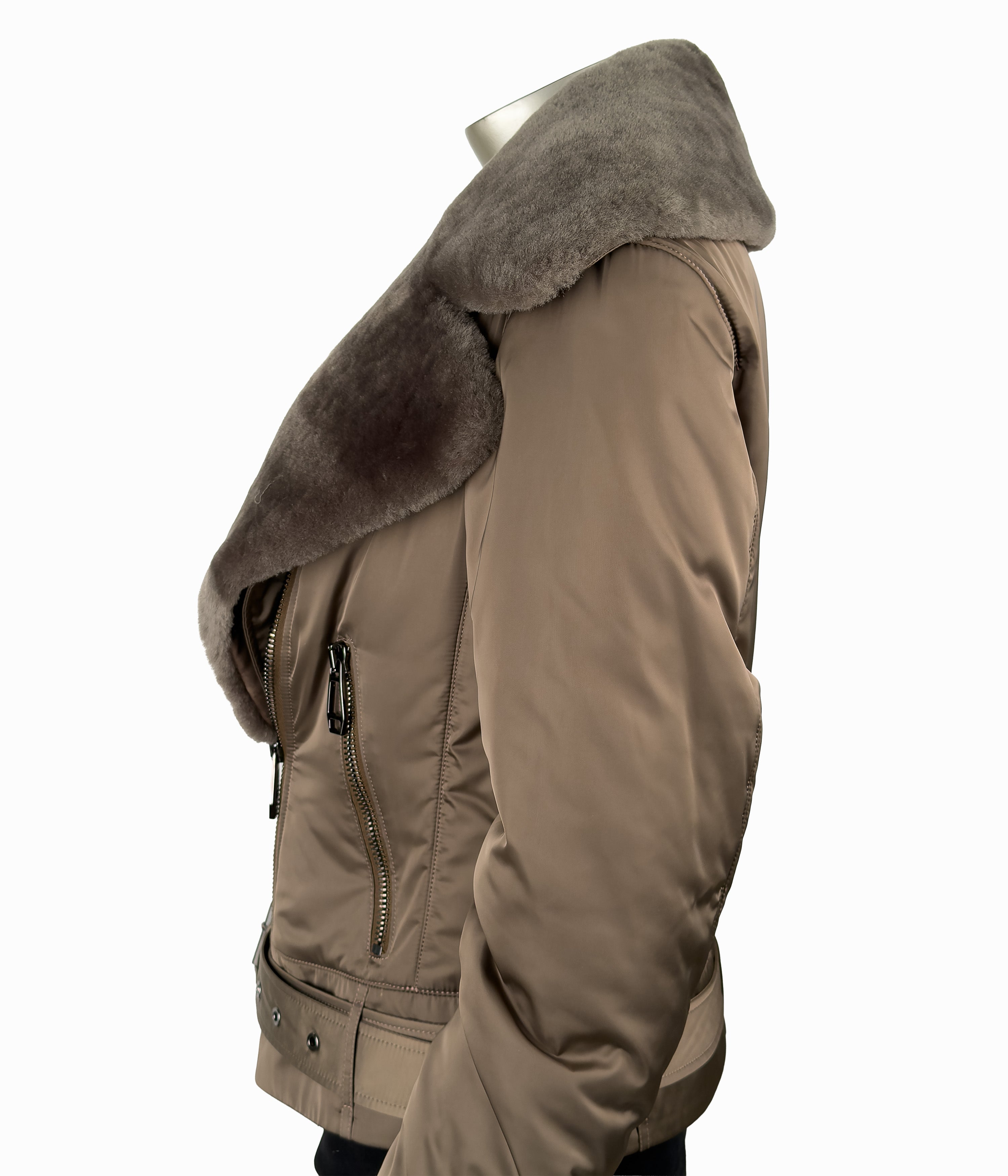 Textile Biker With Shearling Collar : Size 10