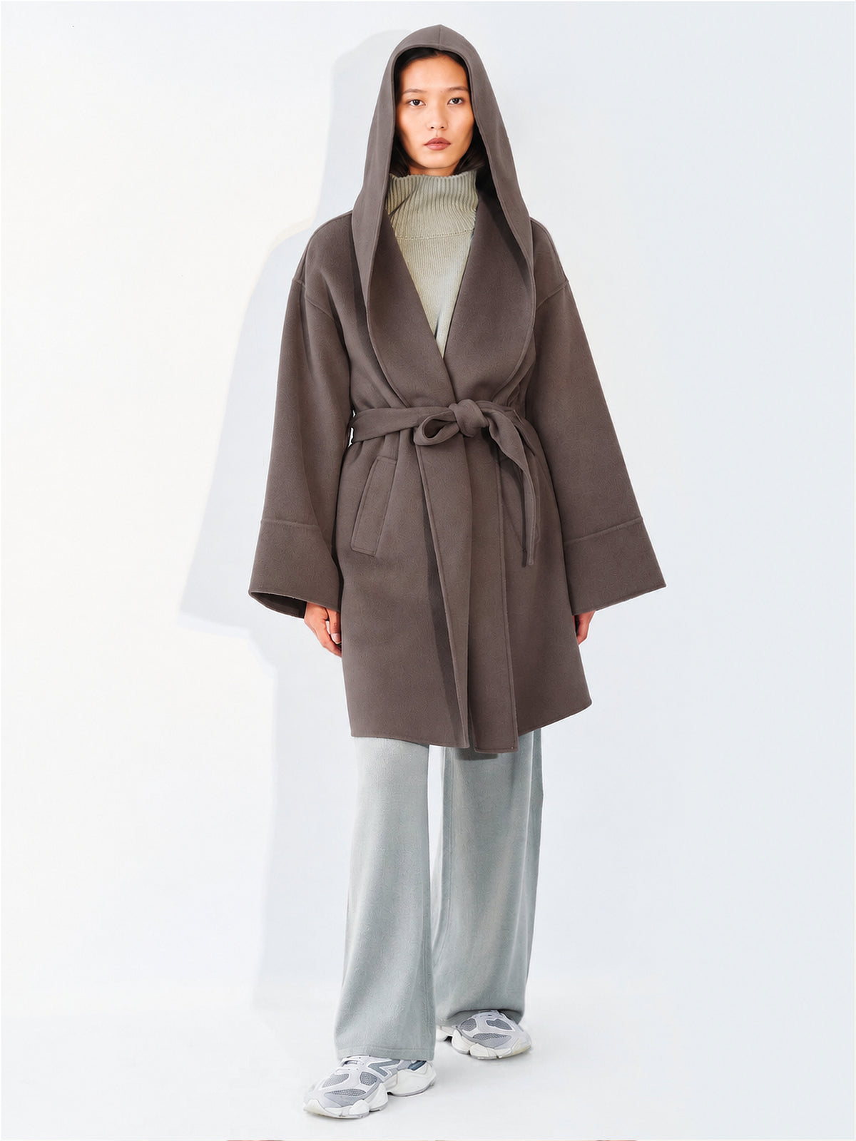Hooded Wool Coat Lake Coffee