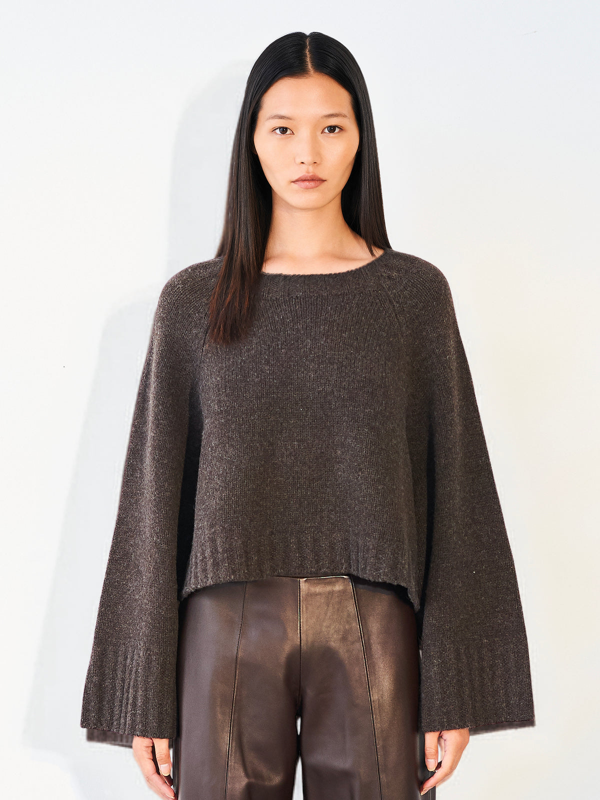 Oversized Cropped Jumper Coffee