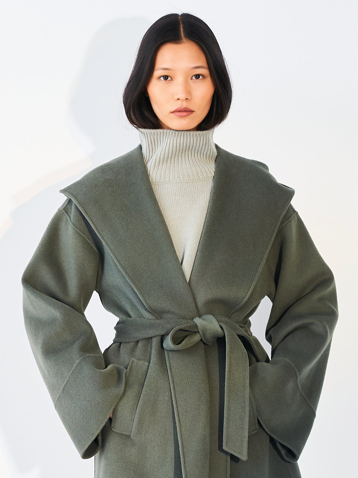 Hooded Wool Coat Lake Water