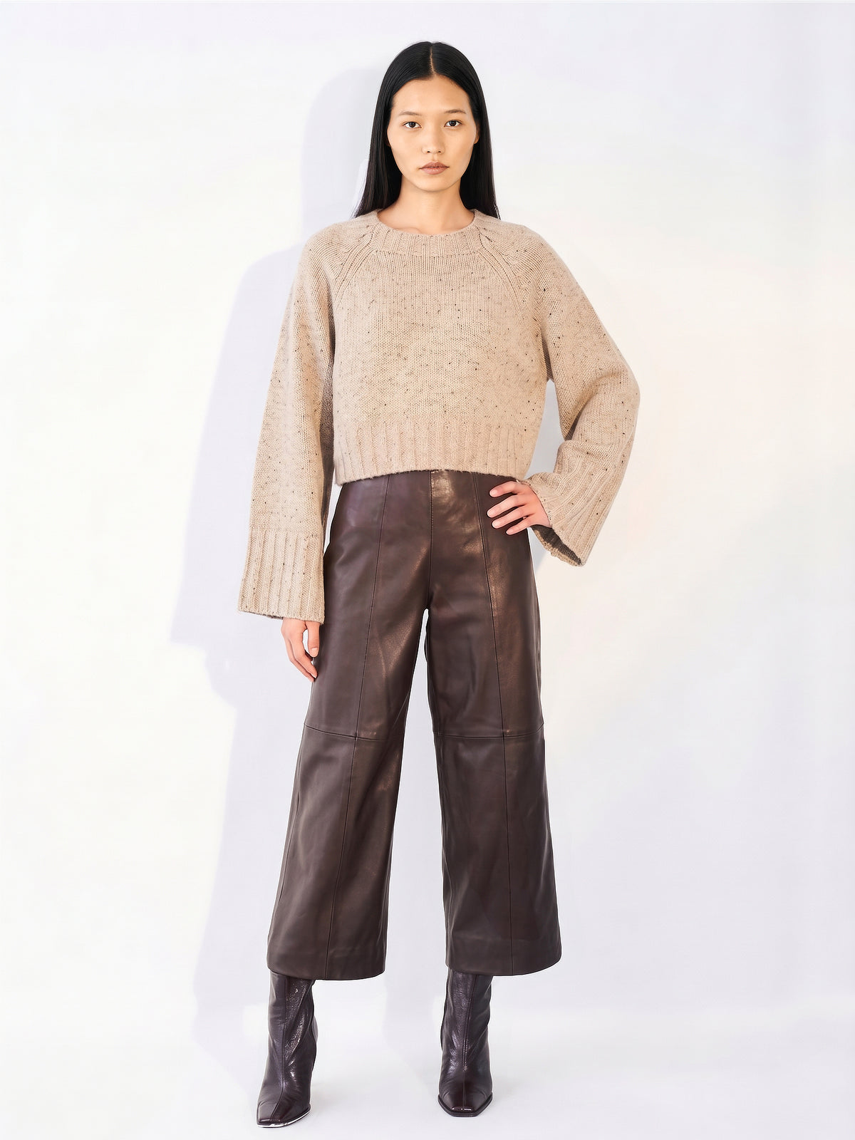 Oversized Cropped Jumper Donegal Caramel Marl